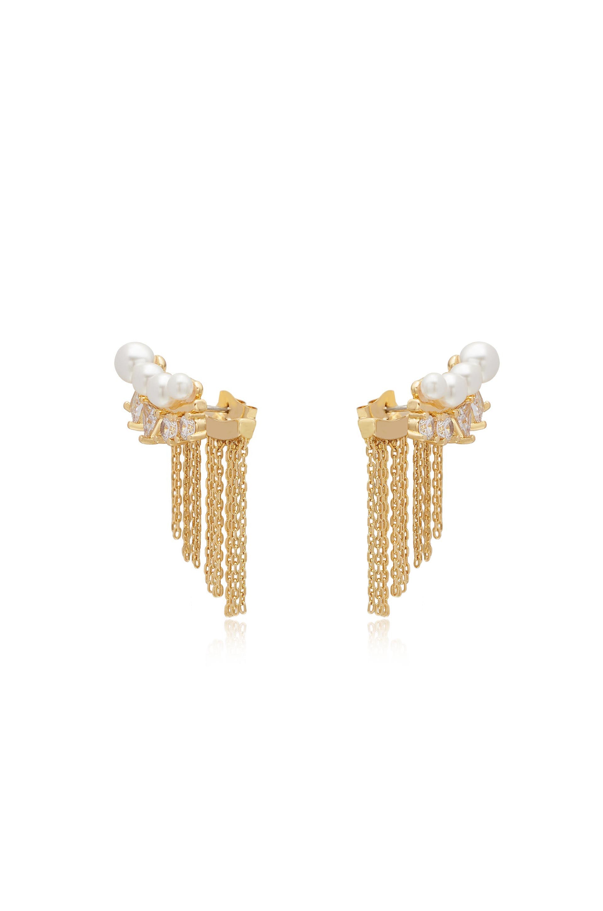 Elegant Crystal & Pearl 3-in-1 Ear Crawler Earrings for Women - Perfect for Parties, Weddings & Special Occasions