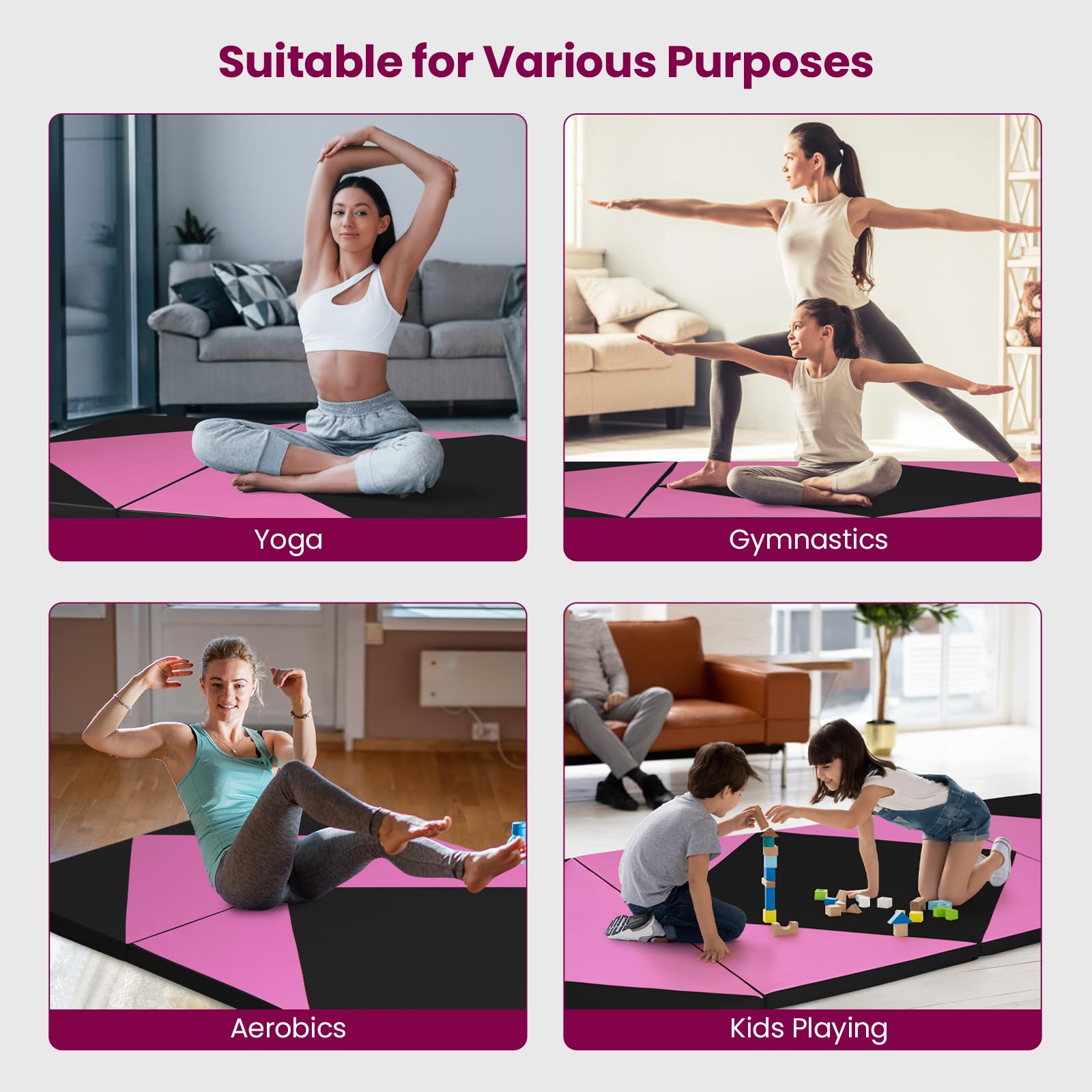 Goplus 10'x4'x2'' Folding Gymnastics Mat - Thick PU Leather Tumbling Mat with Hook & Loop Fasteners & Portable Handles - 4-Panel Exercise Mat for Home Gym, Yoga, Gymnastics, Martial Arts & Kids Play Area - Non-Slip Workout Mat for Fitness, Stretching & Floor Exercises