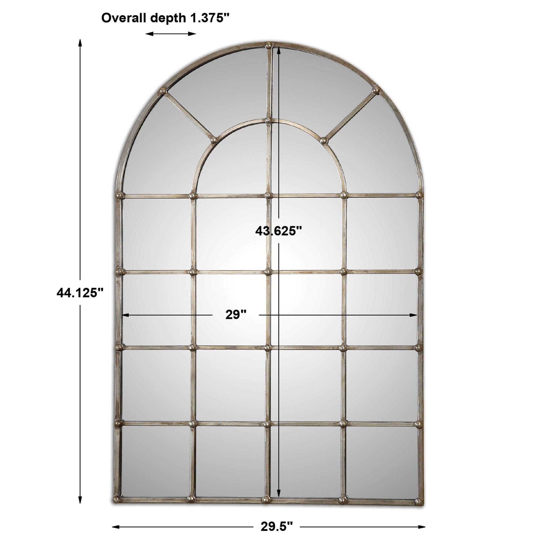 Barwell Arch Window Mirror - Pearl Silver Finish for Elegant Home Decor & Bathroom Vanity