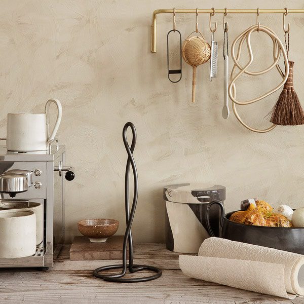 FERM LIVING Curvature Paper Towel Holder - Black Brass Modern Kitchen Countertop Organizer for Stylish Home Decor