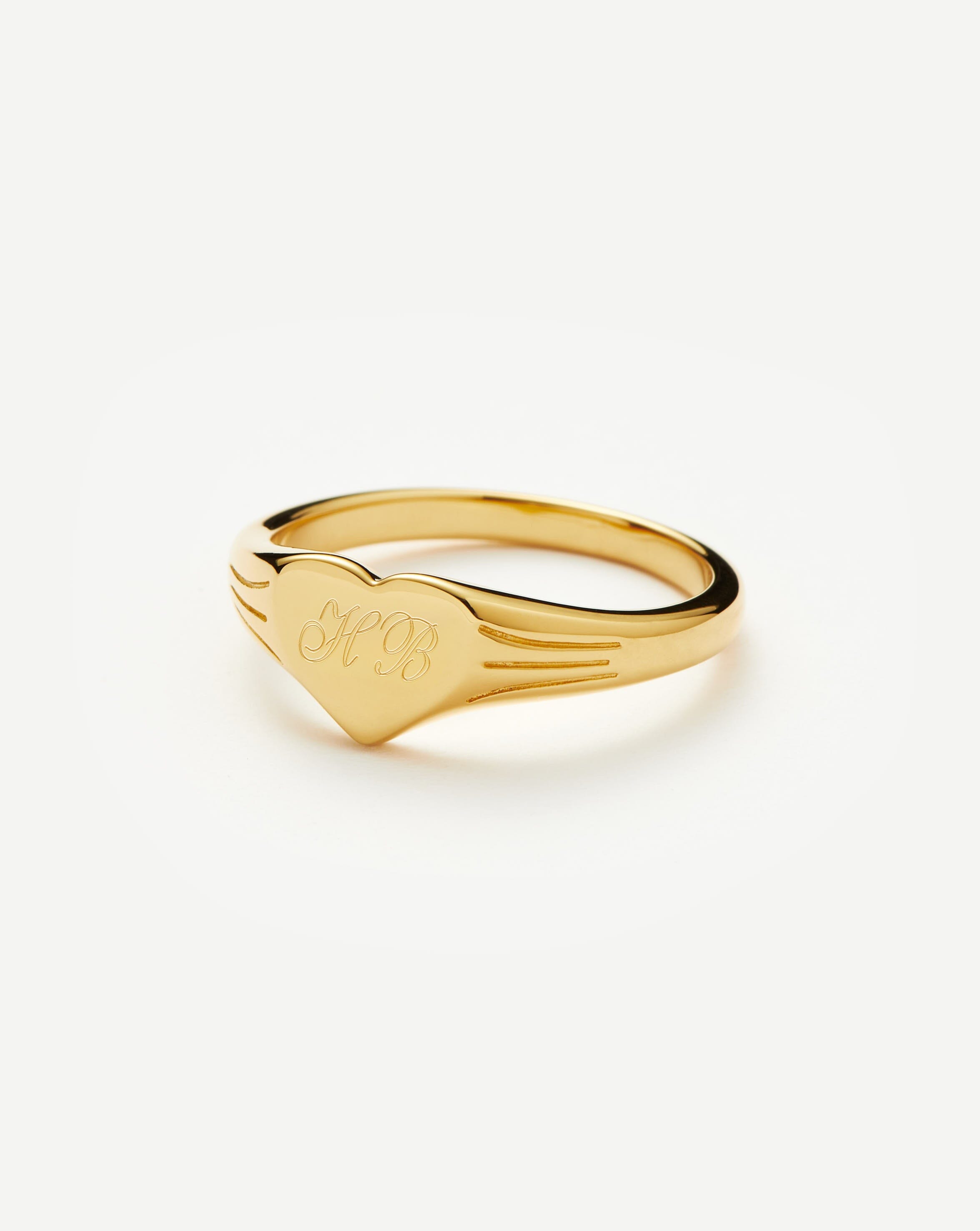 Personalized Engravable Heart Signet Ring - 18k Gold Vermeil for Women | Custom Name Initial Jewelry Gift for Her | Perfect for Valentine's Day, Anniversary & Special Occasions