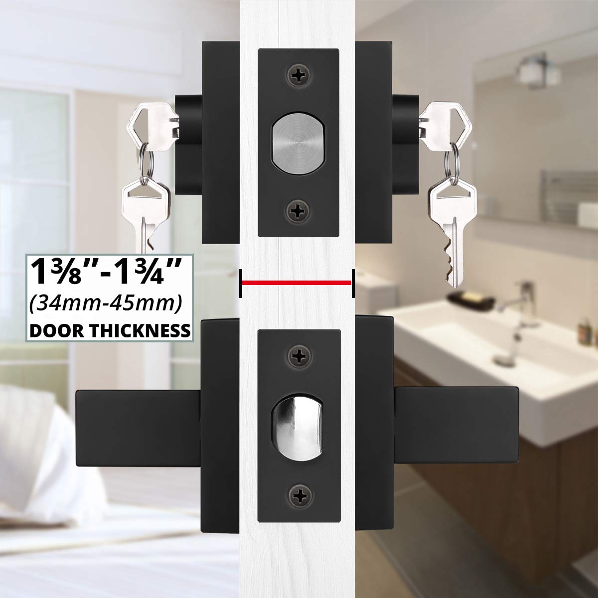 1 Pack Matte Black Keyed Entry Door Lock with Deadbolt Set - Reversible Passage Lever & Double Cylinder Deadbolt - Square Handleset for Bedroom, Front Door, Apartment Security (Easy Installation, Durable Construction) - Perfect for Home, Office & Rental Property Security Upgrades