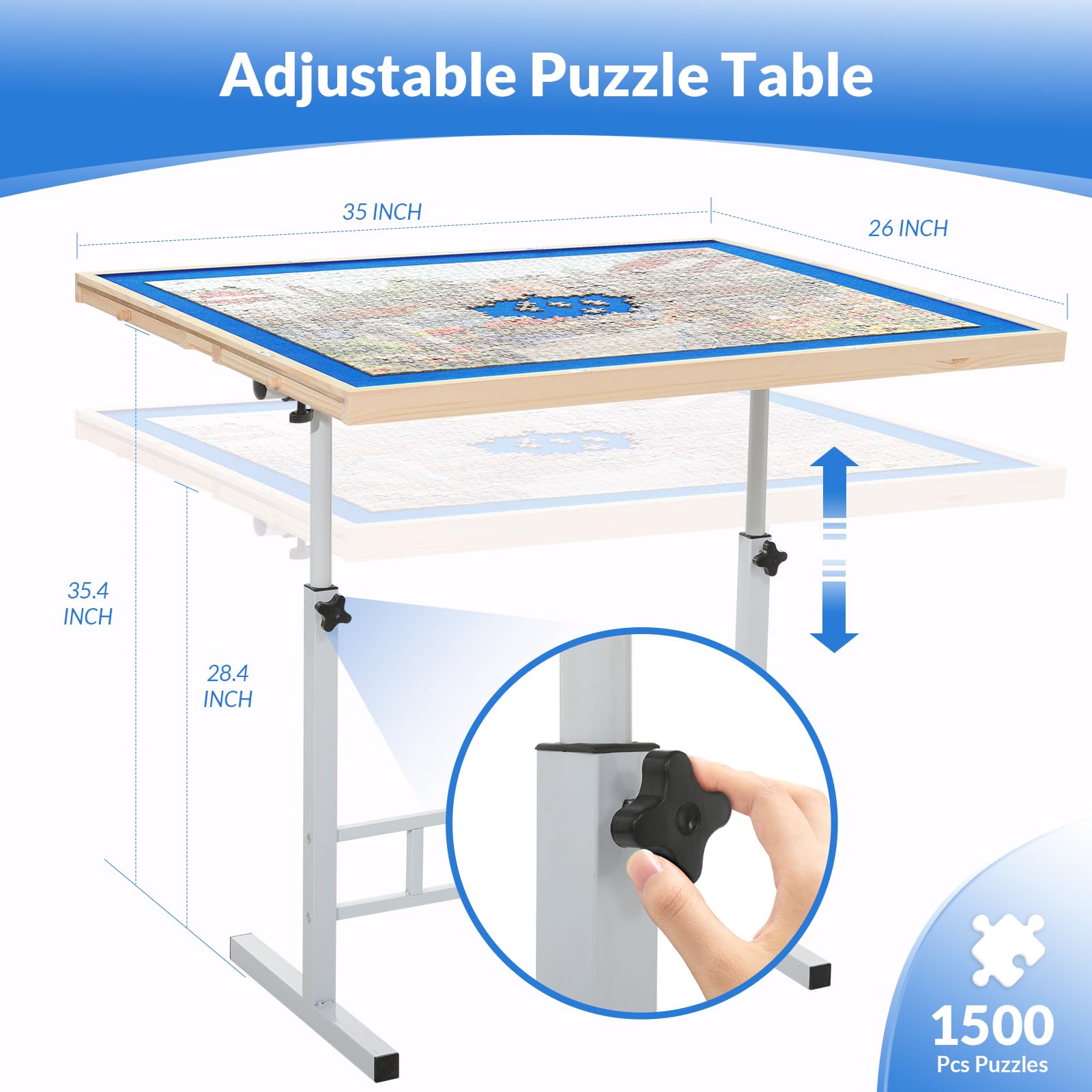 1500 Piece Jigsaw Puzzle Table with 4 Drawers & Adjustable Legs - Large Puzzle Board for Adults - Perfect for Family Game Nights, Home Decor & Relaxation Activities