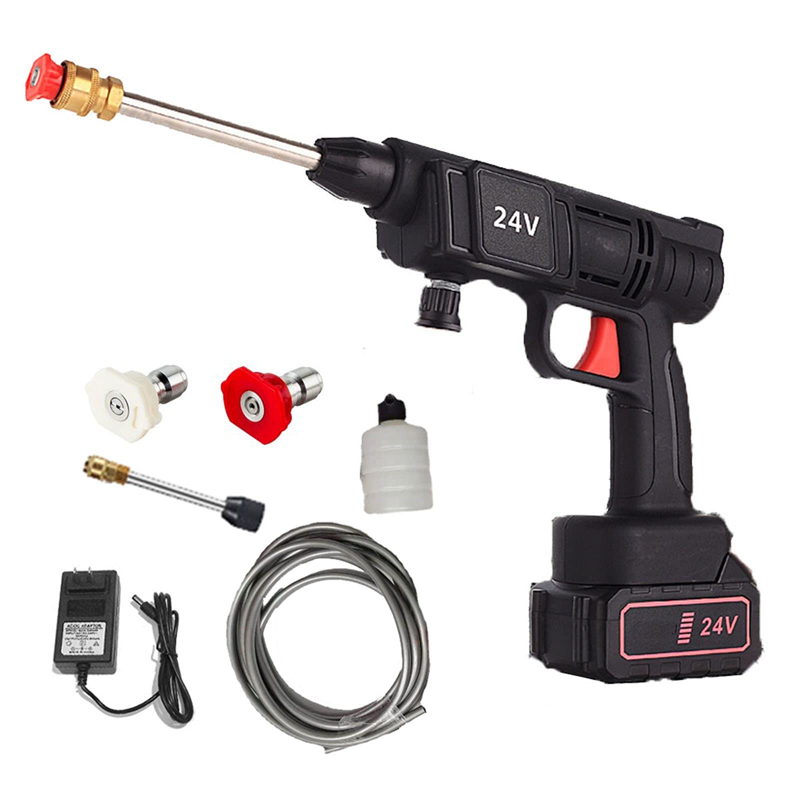**24V 13200mAh Cordless Pressure Washer - Portable Power Cleaner with 2 Nozzles & 16.5Ft Hose - Battery-Powered Electric Washer for Cars, Fences, Siding, Garden - Ideal for Home, Outdoor, and Vehicle Cleaning**