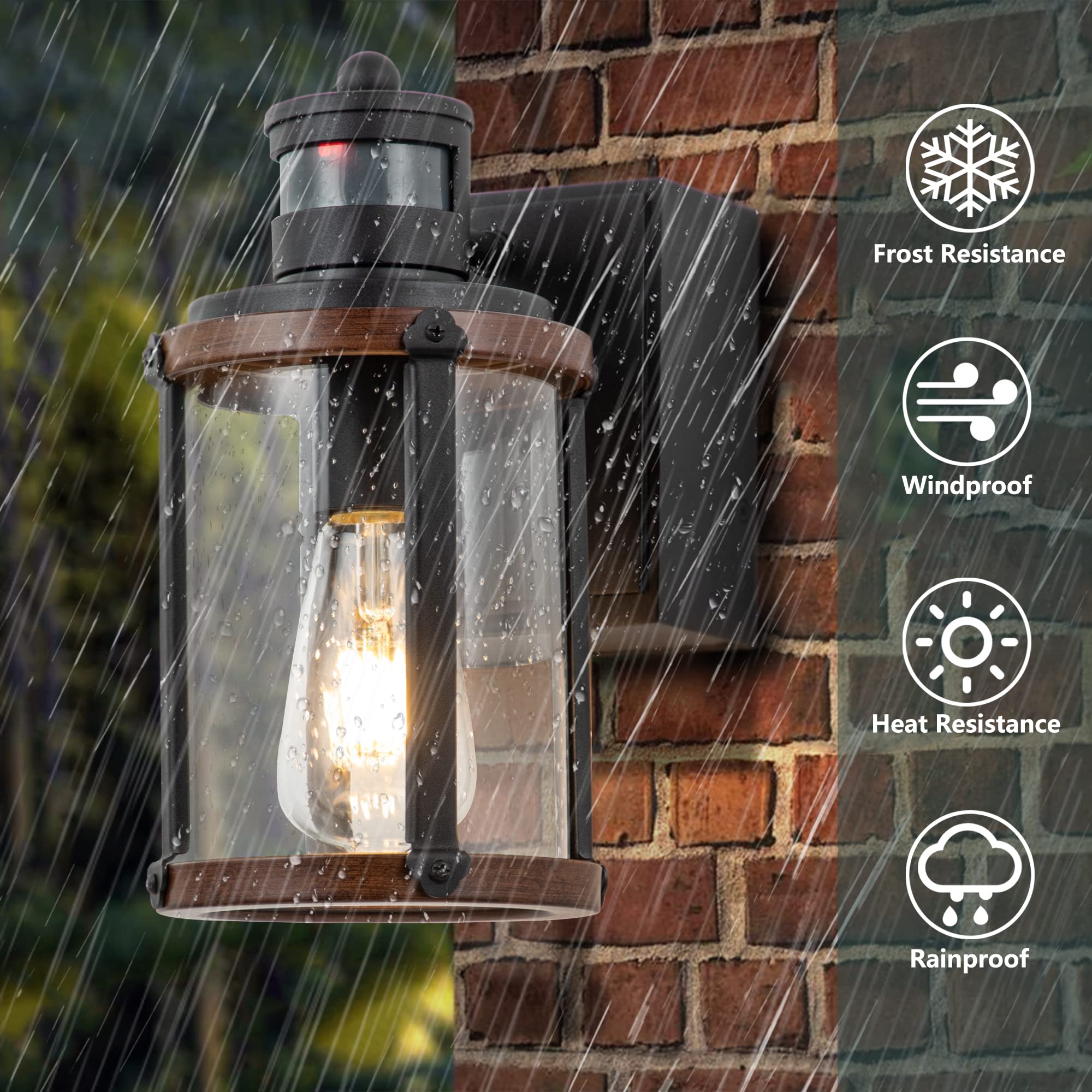 Outdoor Motion Sensor Light with GFCI Outlet - 3 Mode Dusk to Dawn Security Lighting, Waterproof Wall Mount Exterior Light Fixture for Garage, Patio, House (Bulb Included) - Perfect for Home Security & Nighttime Illumination