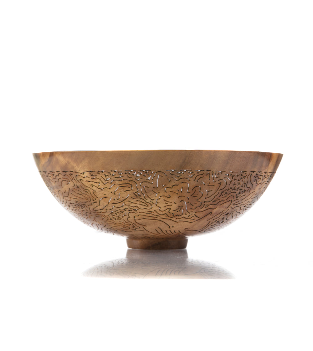 Handcrafted Pierced Koa Wood Bowl with Whale Design - Hawaiian Artisan Home Decor by Patrick & Peggy Bookey - Perfect for Wall Display, Table Centerpiece, or Gift Giving
