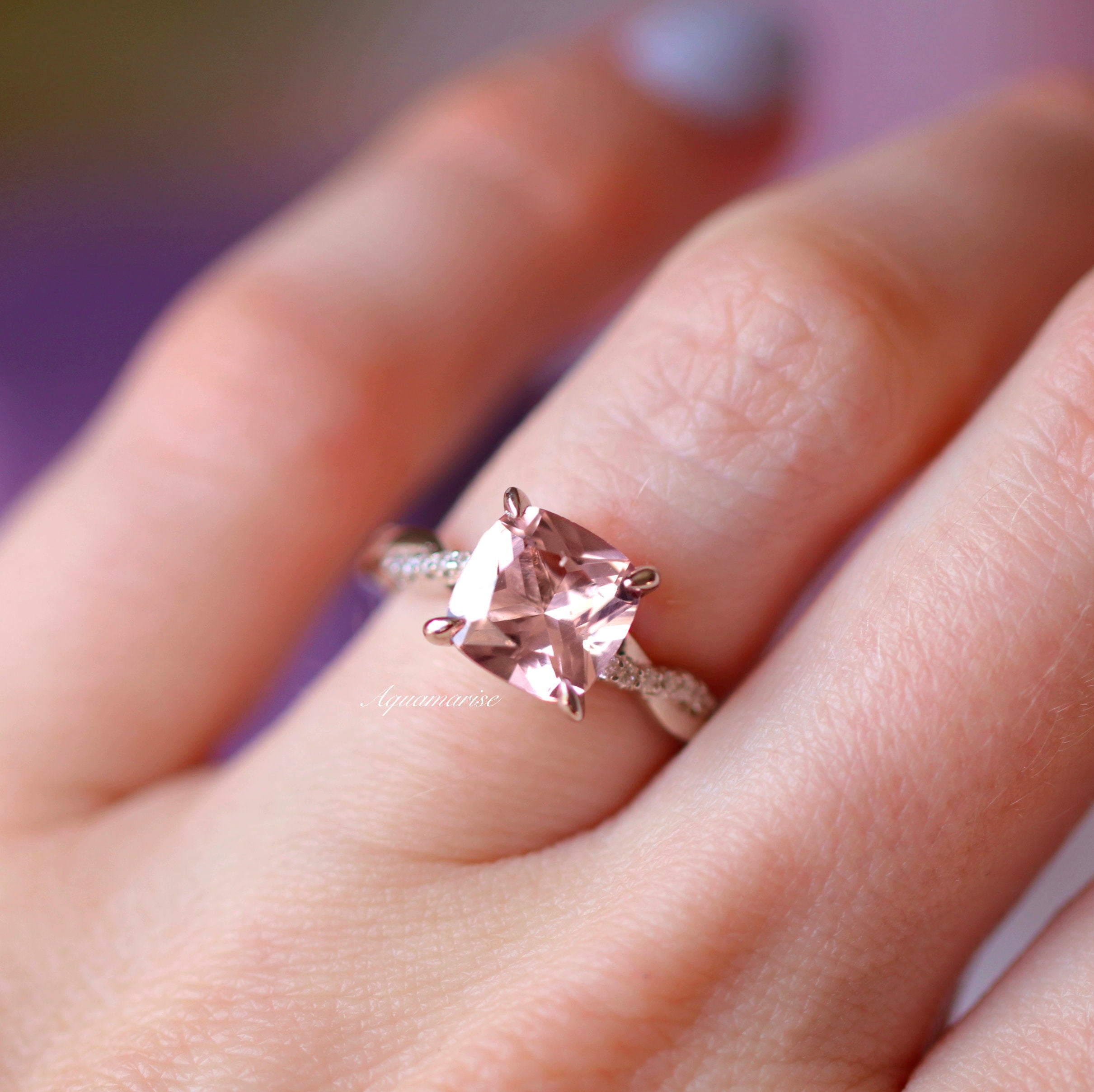 Sophia Cushion Cut Morganite Ring in Sterling Silver - Elegant Rose Gold Plated Engagement & Wedding Ring for Women, Perfect Gift for Anniversary, Valentine's Day & Proposal