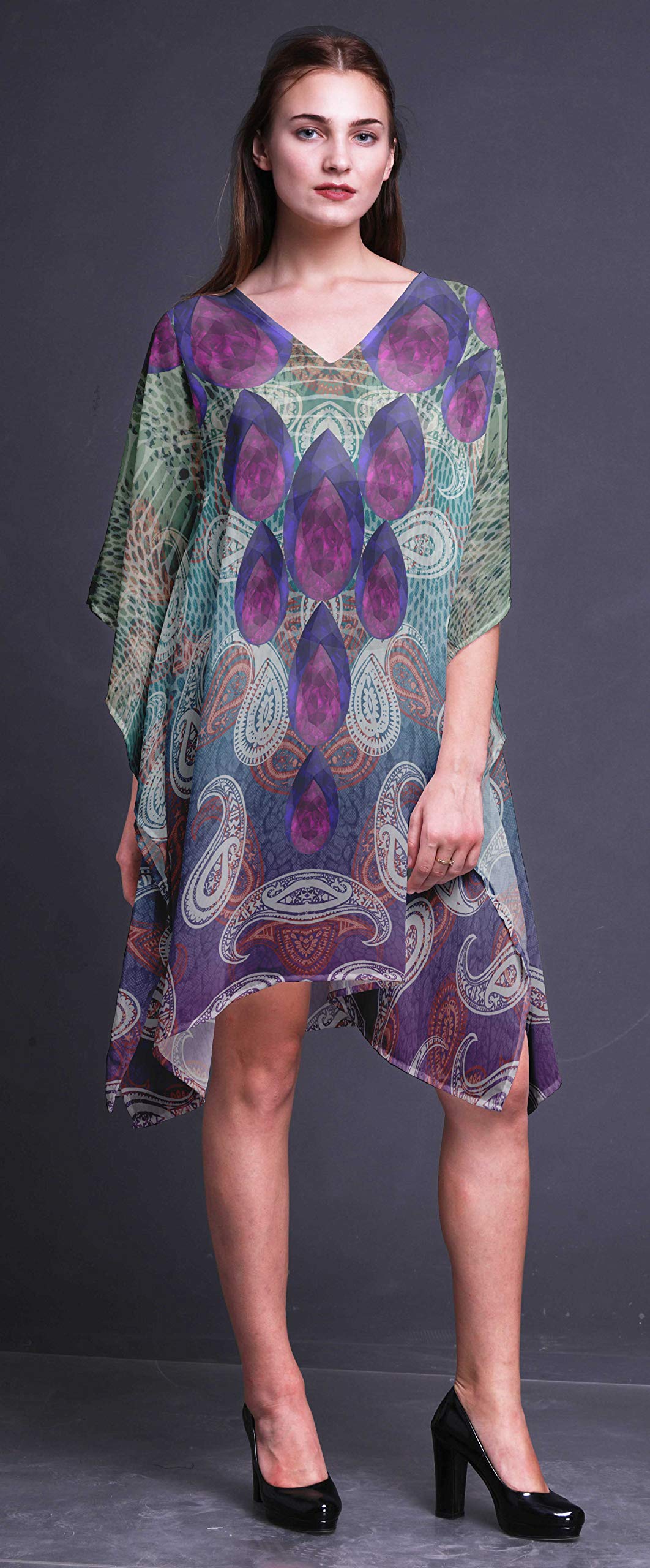 Women's Short Caftan Midi Dress - Beach Cover Up Swimwear Kaftan for Summer Vacation, Pool Party & Boho Outfit