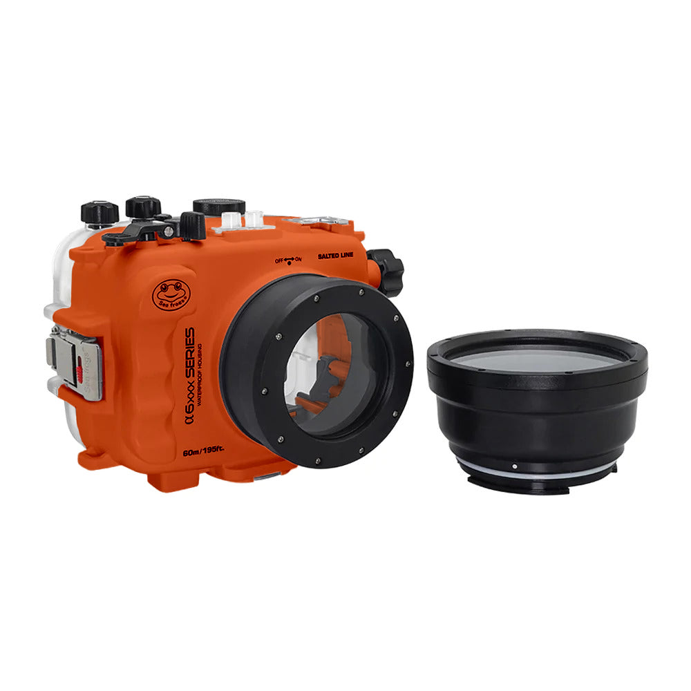 SeaFrogs Underwater Housing for Sony A6xxx Series - 67mm Threaded Short Port with Macro Port (Orange) - GEN 3 - Perfect for Scuba Diving & Underwater Photography