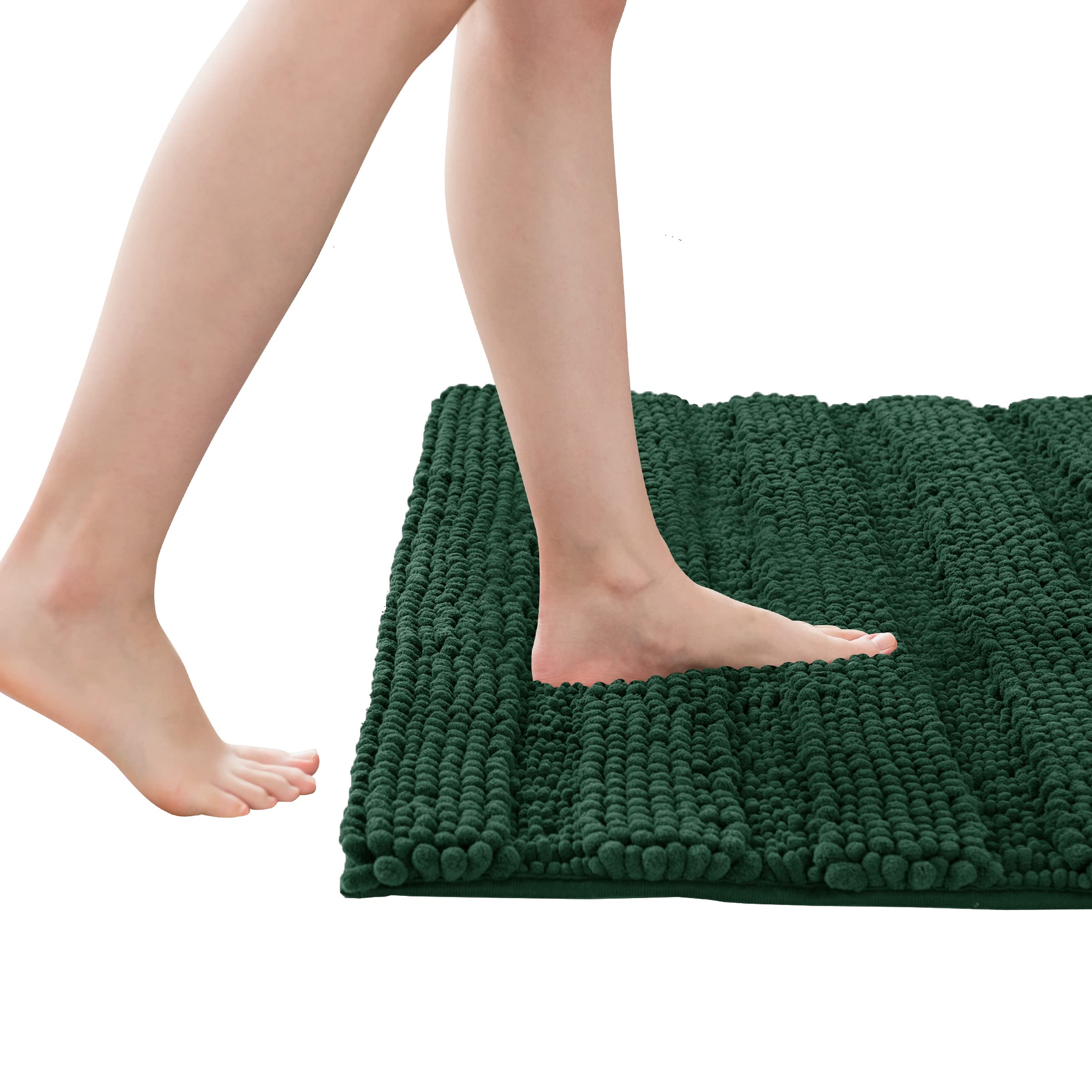 SUBRTEX Soft Striped Plush Bathroom Rug - Absorbent Quick-Drying Machine Washable Bath Mat for Shower & Bathroom Floor (Celadon, 16