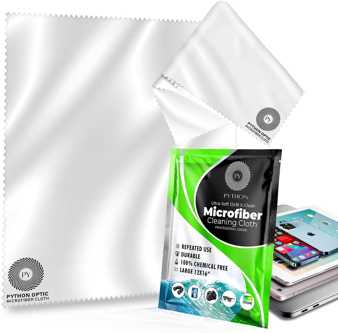 Premium Python OLED Microfiber Cleaning Cloth 12x16 Inch - Scratch-Free Lens & Glasses Cleaner for Apple Devices, TVs, Computers, Zeiss Lenses, Luxury Watches | Safe for Screens, Cameras, Eyewear & Delicate Optics | Perfect for Home, Office & Travel Use