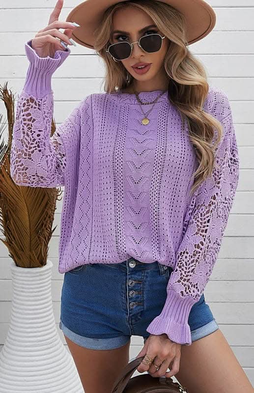 Elegant Cutout Petal Sleeve Sweater for Women - Trendy Knit Pullover for Fall & Winter - Perfect for Office, Date Night & Casual Outings