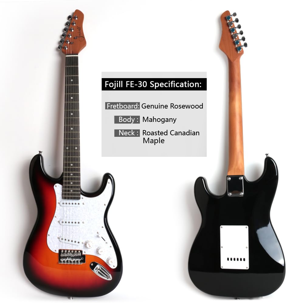 Full Size Beginner Electric Guitar Starter Kit with 10W Amplifier, Gig Bag, Picks, Cable, Strap & Extra Strings - Perfect for Home Practice, Music Lessons & Live Performances (FSTS-30, Sunburst)