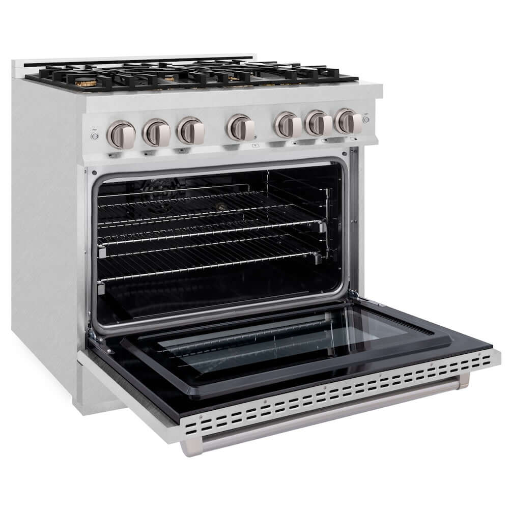 ZLINE 36 Inch 5.2 Cu. Ft. Select Dual Fuel Range - Gas Cooktop & Electric Convection Oven in Satin Stainless Steel with 6 Brass Burners (HDRS BR 36) - Perfect for Modern Kitchens & Professional Cooking