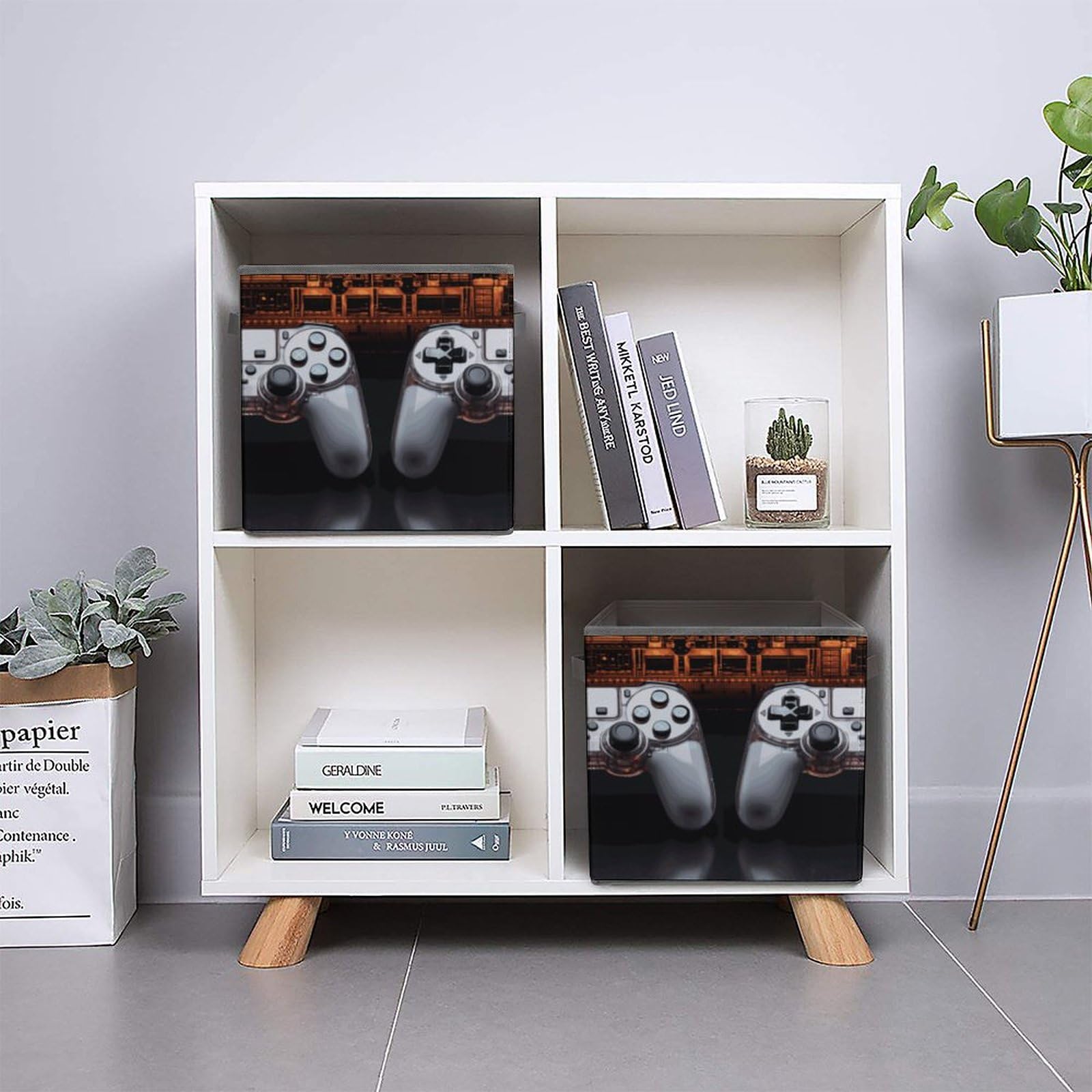 Collapsible Storage Bins with Handles - Printed Game Controller Design Organizing Baskets for Toys, Electronics & Home Organization - Perfect for Bedroom, Playroom & Closet Storage