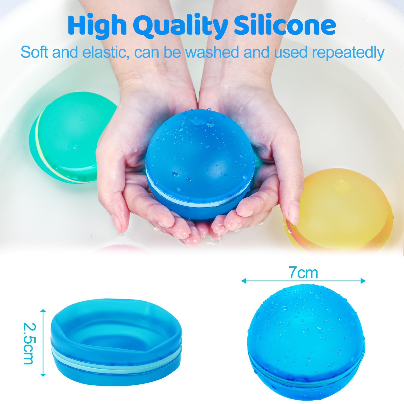12 Pack Reusable Silicone Water Bombs - Self-Sealing Quick Fill Water Balloons for Kids & Adults - Perfect for Backyard Games, Pool Parties, Beach Fun and Summer Water Fights