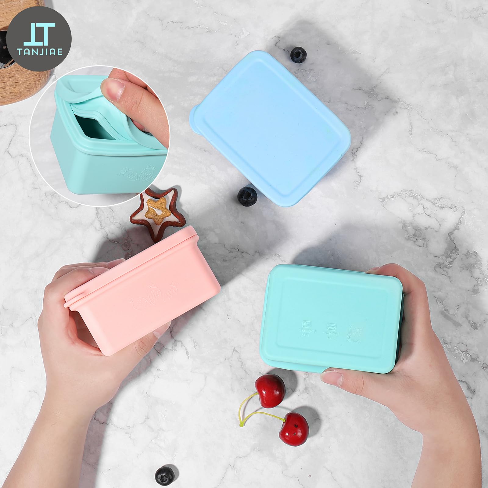 Tanjiae 13.5oz Silicone Snack Containers for Kids - Leak Proof, Microwave & Freezer Safe BPA-Free Small Lunch Box with Lids - Perfect for Toddler Meals, Baby Food Storage, Soup Portioning & On-the-Go Snacks
