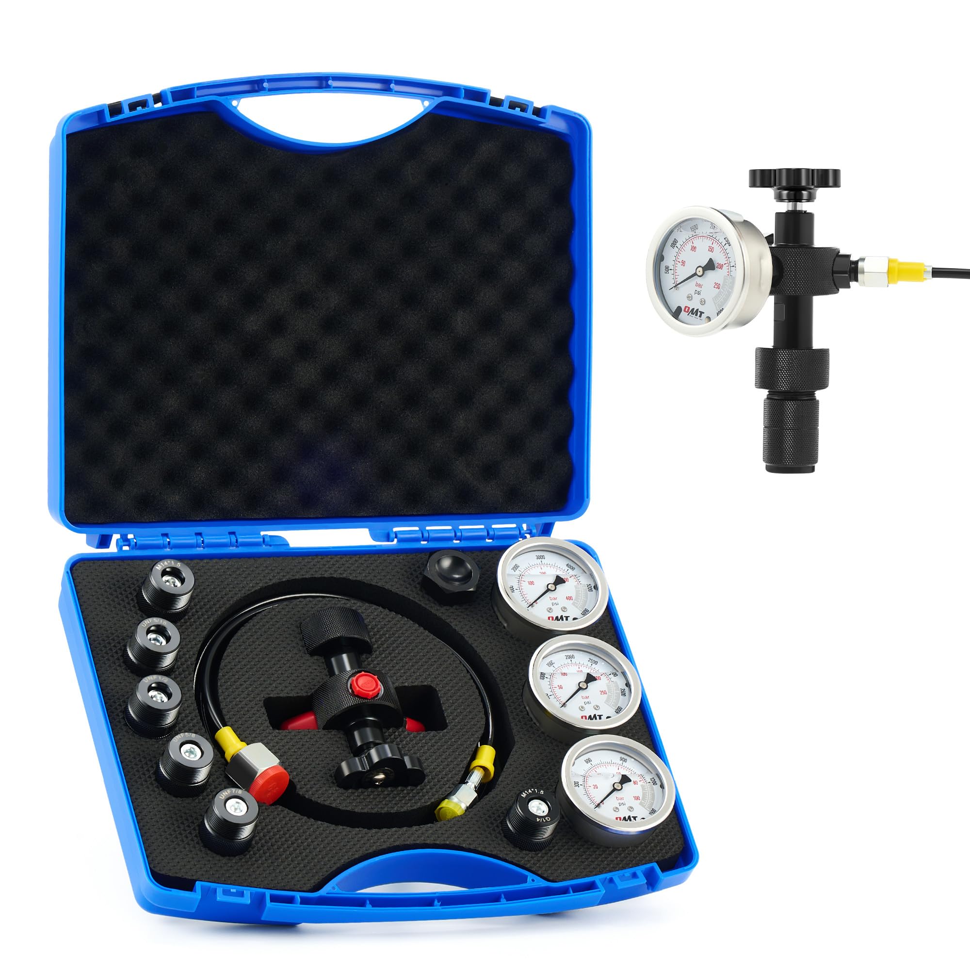Orion Motor Tech Hydraulic Nitrogen Accumulator Charging Kit - 1300/3500/5500 PSI with 3 Gauges, 6 Adapters, Gas Hose & Valve Body - Professional Hydraulic Pressure Test Kit for Industrial & Automotive Applications - Perfect for Hydraulic System Maintenance & Nitrogen Charging