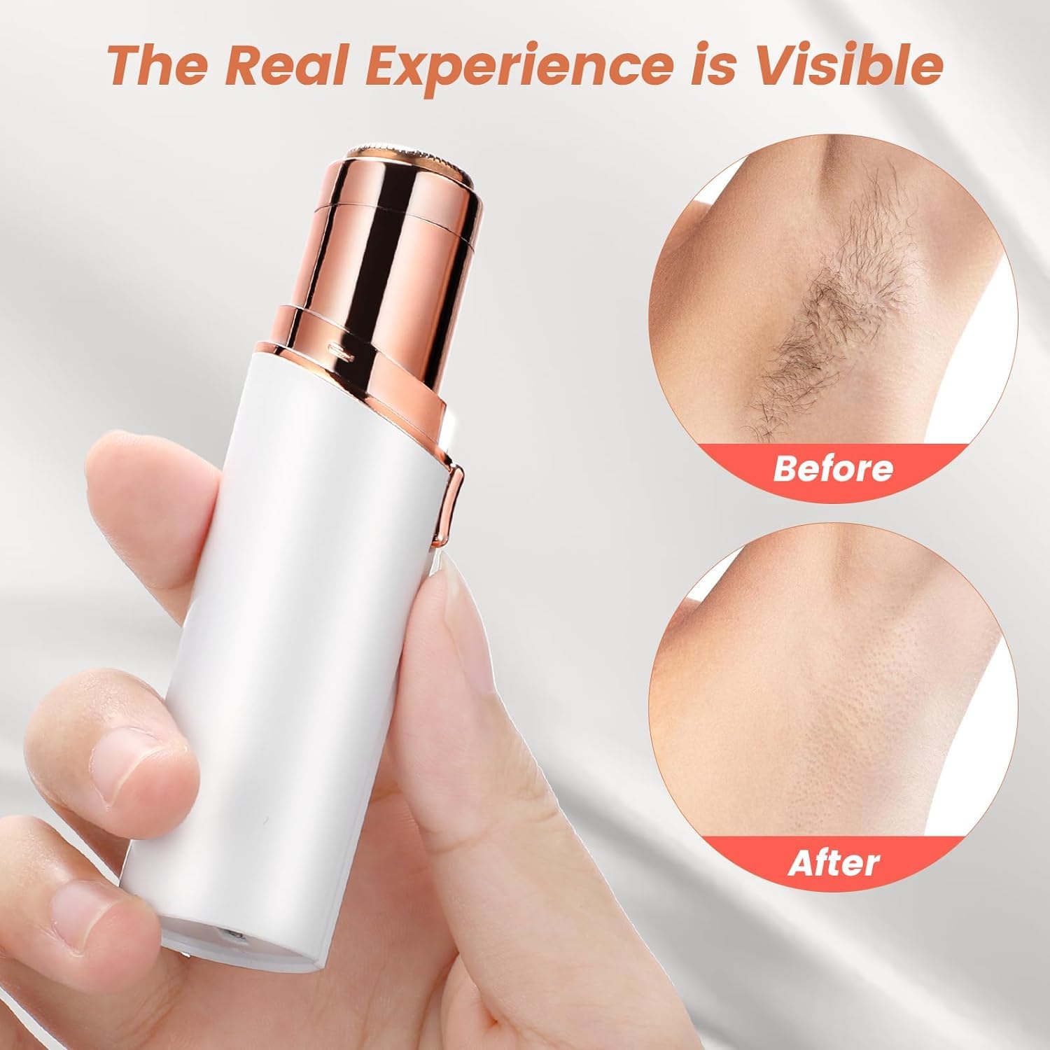 Peach Street By Vivatra Jade Roller & Rose Skincare Facial Hair Remover for Women - Chin, Cheek, Eyebrow & Upper Lip Hair Removal Tool - Lipstick Shaped Design (White) | Perfect for At-Home Beauty Routine & Travel