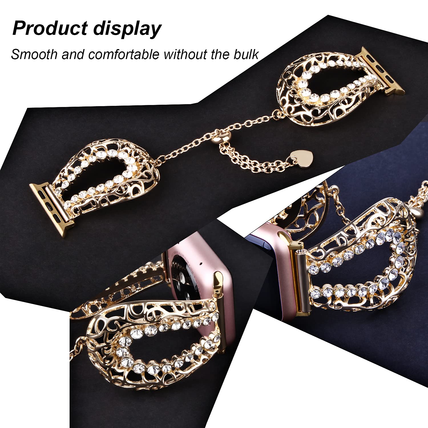 Luxury Rhinestone Stretch Band Compatible with Apple Watch Ultra/Series 8/7/6/5/4/3/2/1/SE (38mm-49mm) - Sparkling Bling Metal Charm Strap for Women - Perfect for Parties, Weddings & Special Occasions