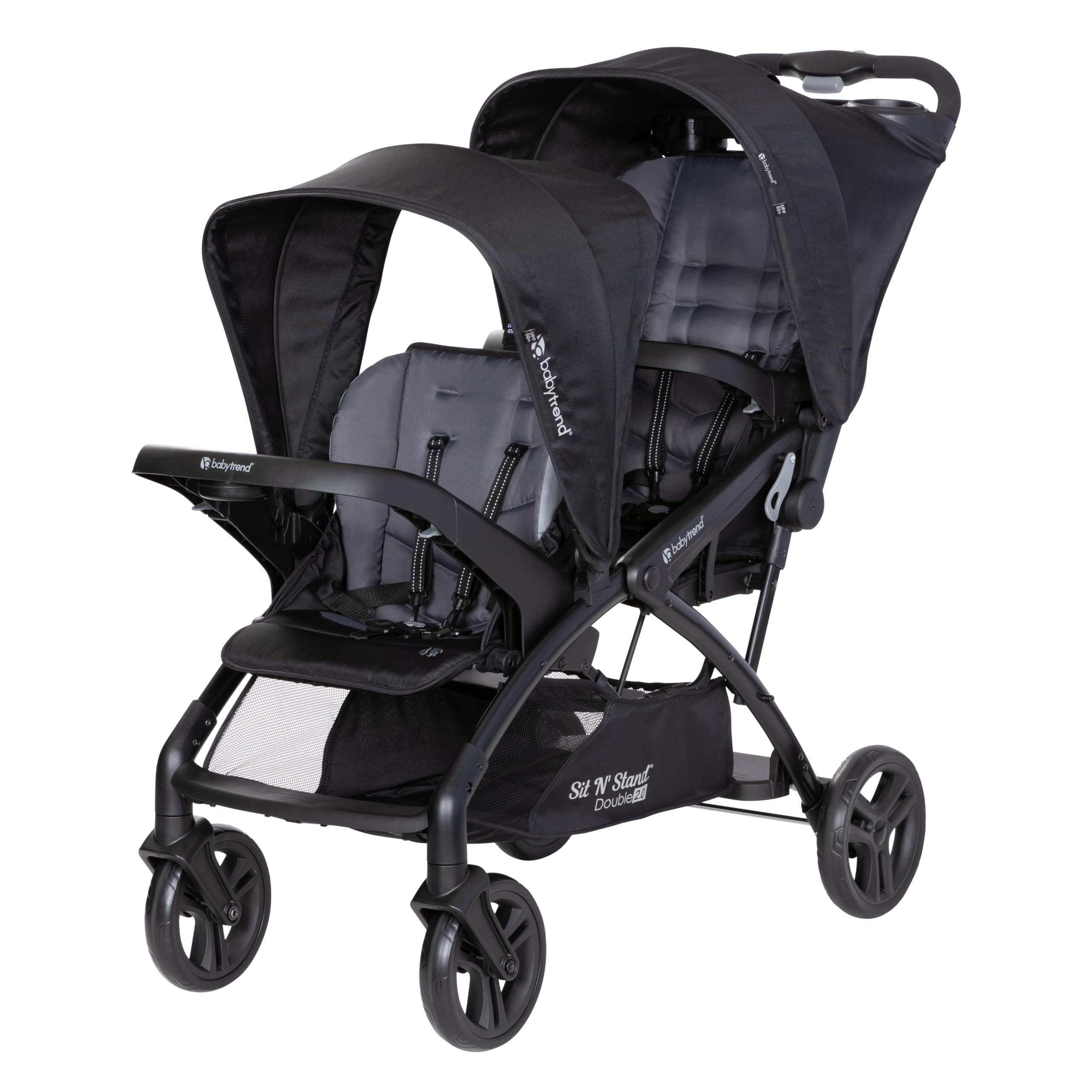 Baby Trend Sit N' Stand Double 2.0 Stroller - Lightweight Convertible Stroller for 2 Kids, Adjustable Canopy & Cup Holders, Dash Black - Perfect for Shopping, Travel & Family Outings