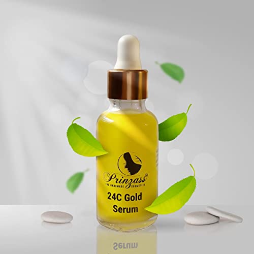 Prinzass 24K Gold Facial Serum for Glowing Skin - Brightening, Whitening, Anti-Aging, Dark Circle Treatment - 30ml | Perfect for Night Routine & Daily Skincare Regimen
