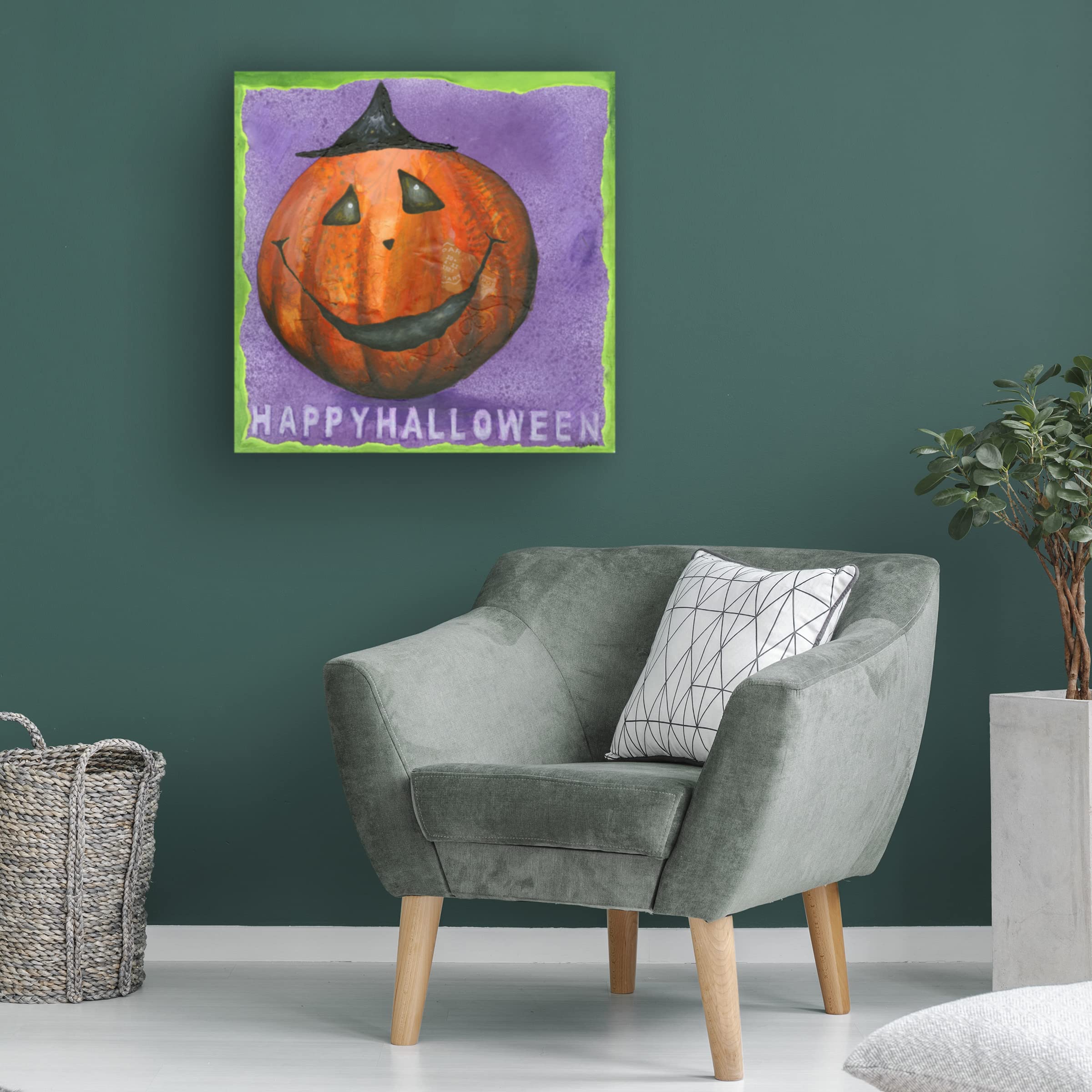 Claudia Interrante 'Happy Halloween' Canvas Wall Art Print - 35x35 Inches - Spooky Decor for Home, Office & Halloween Party Decorations