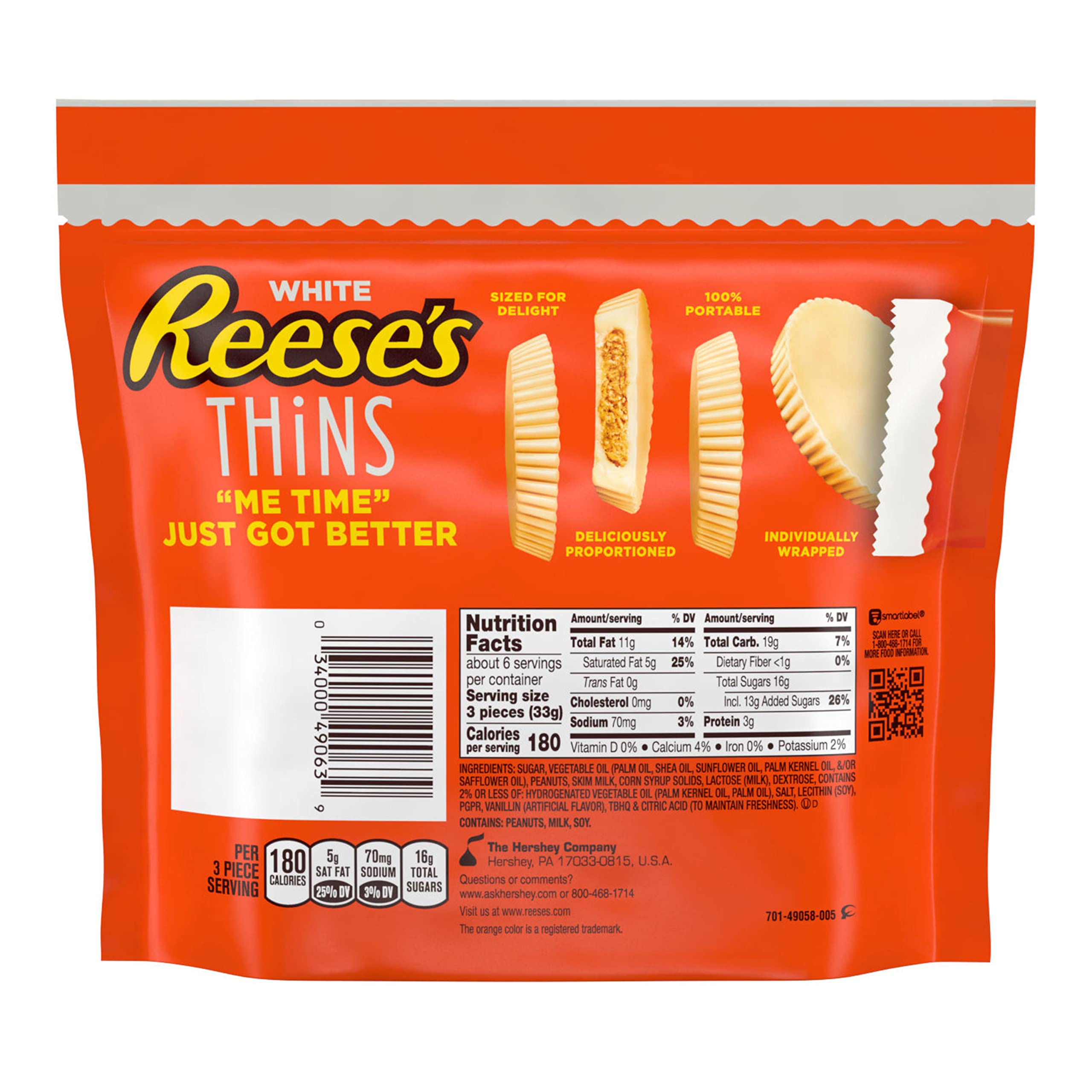 Reese's THiNS White Creme Peanut Butter Cups Candy - 8 Count (7.37oz) Share Pack - Perfect for Halloween, Parties & Office Snacks