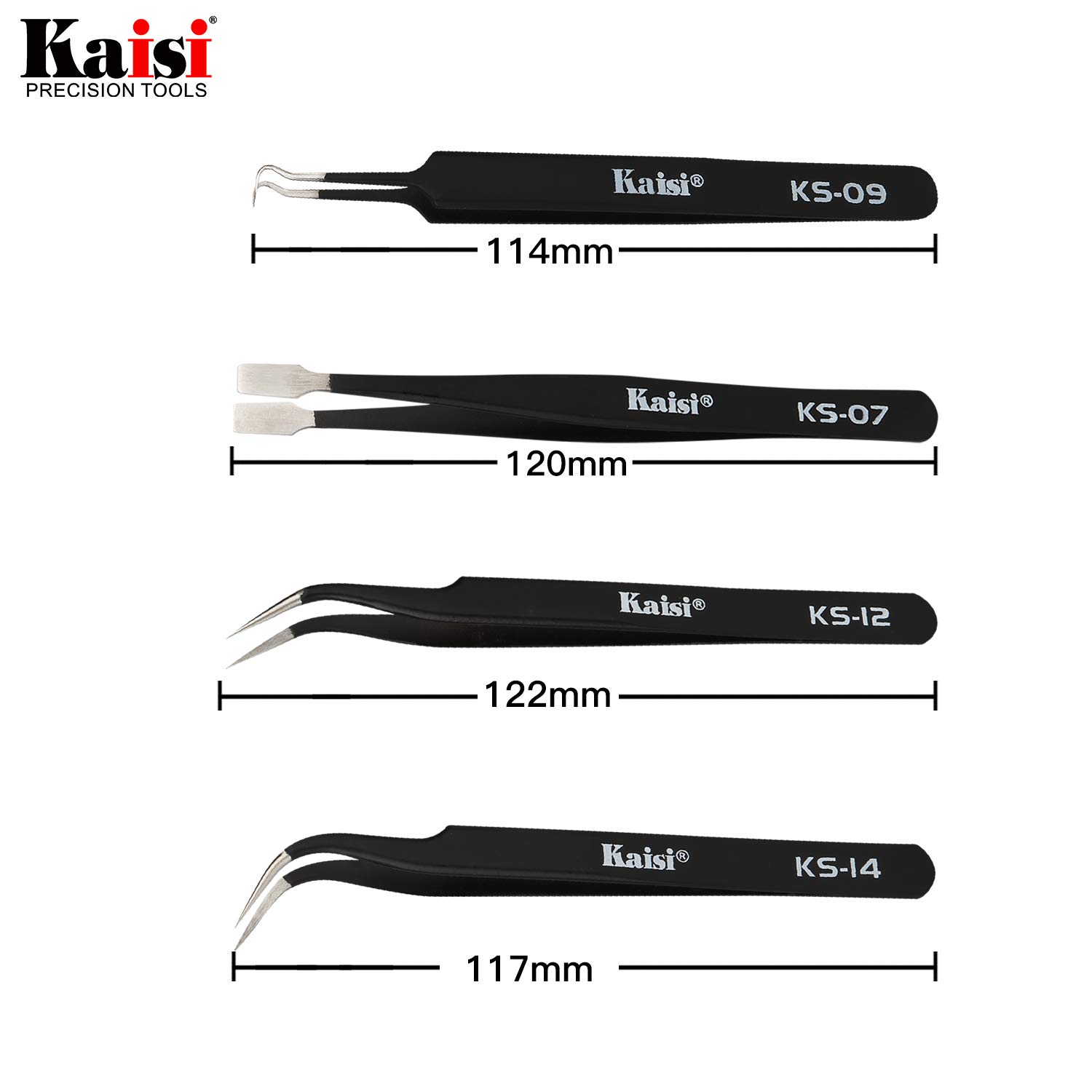 Kaisi 10-Piece ESD Anti-Static Stainless Steel Precision Tweezers Set - Curved & Straight Tweezers for Jewelry Making, Electronics Repair, Lab Work & DIY Crafts | Perfect for Watch Repair, PCB Assembly & Model Building