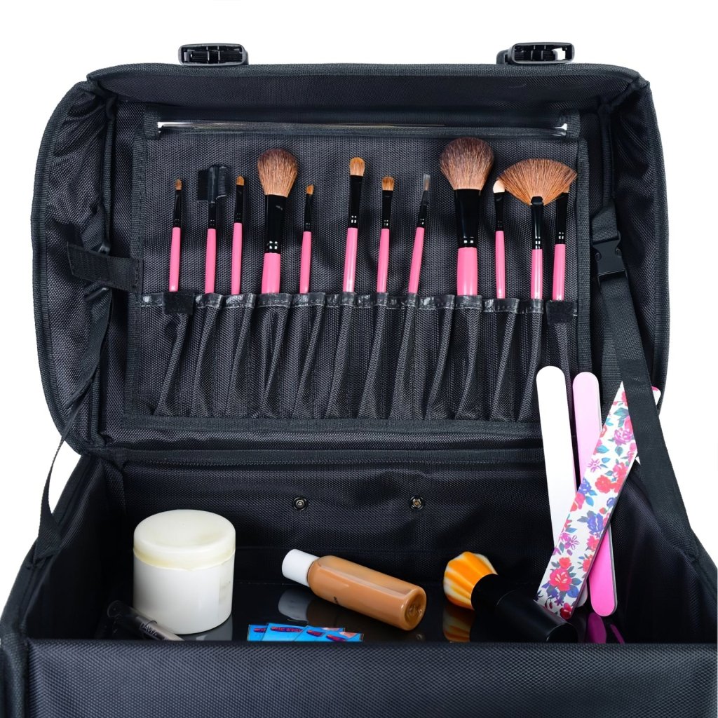 4 Lockable 360° Rolling Casters Professional Makeup Train Case - Portable Beauty Trolley for Hairstylists, Nail Technicians & Cosmetologists | Perfect for Salon, Spa & Mobile Beauty Services