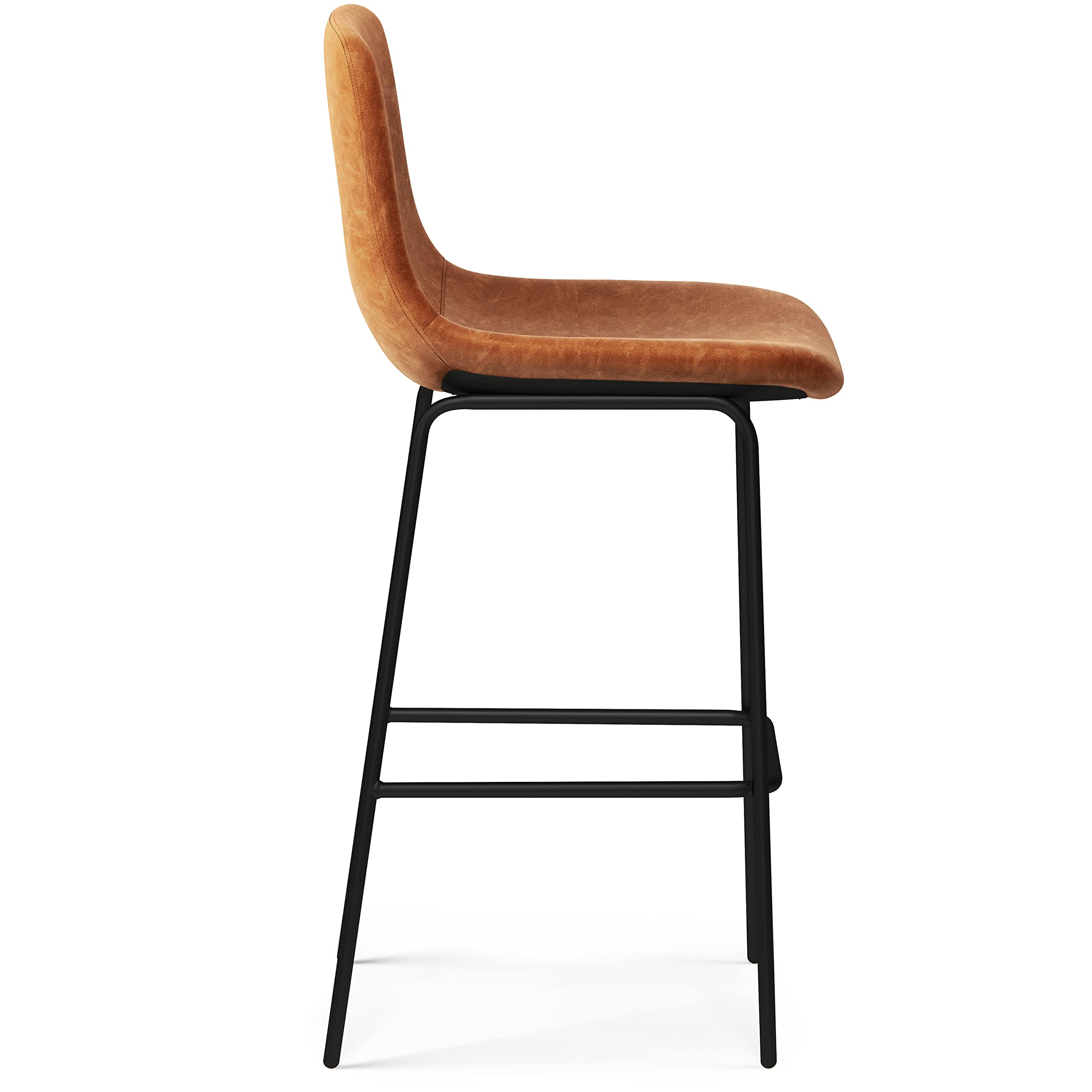 SIMPLIHOME Jolie Contemporary 28 Inch Bar Stool Set of 2 - Camel Brown Vegan Faux Leather Counter Height Stools for Kitchen Island, Breakfast Bar & Dining Room - Modern Home & Office Furniture