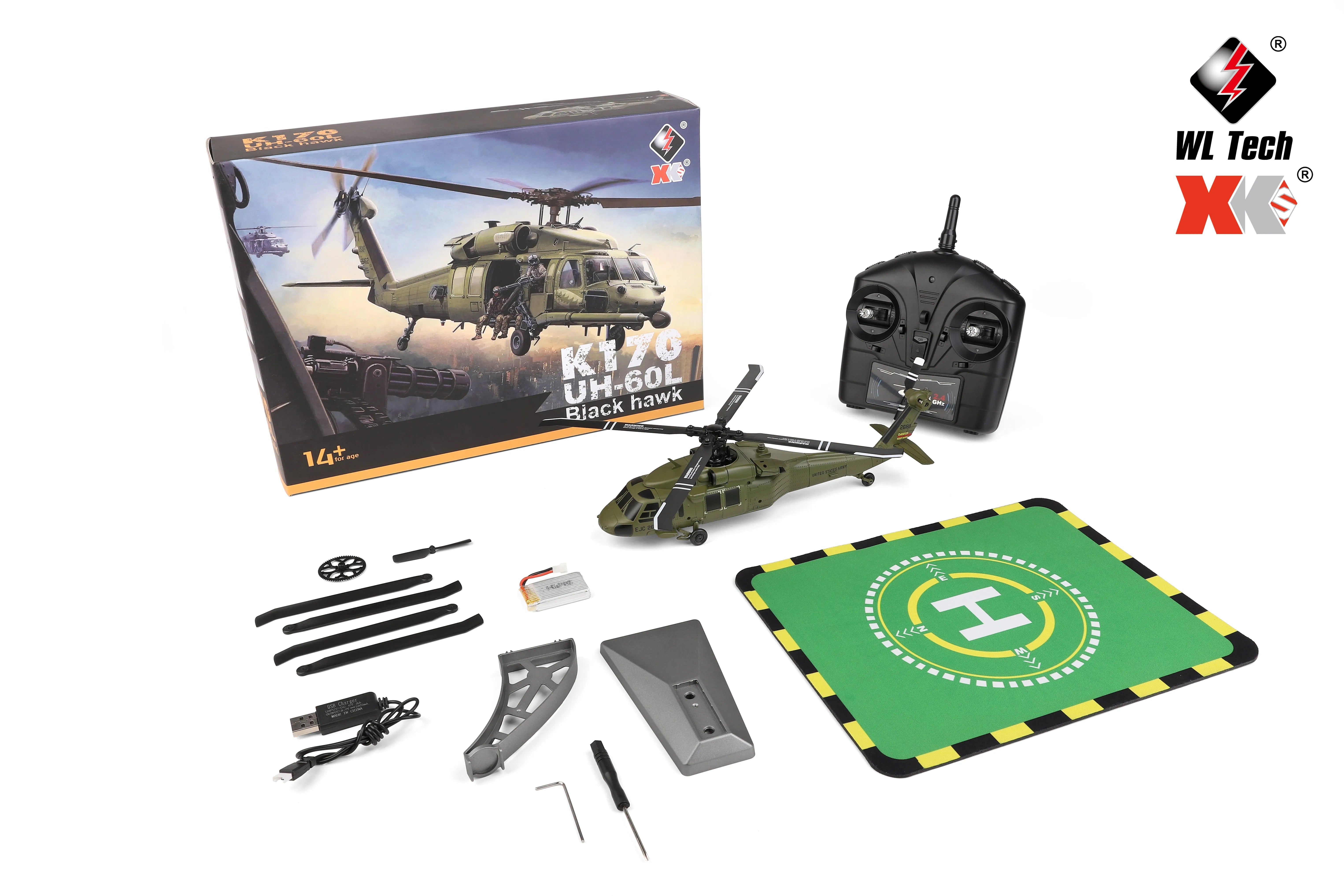 WLTOYS XK K170 RC Helicopter - BlackHawk UH-60L 260mm 2.4G 4CH with 1106 Brushless Motor - Indoor/Outdoor Flying Drone for Adults & Kids, Perfect for Hobbyists, Beginners and RC Enthusiasts