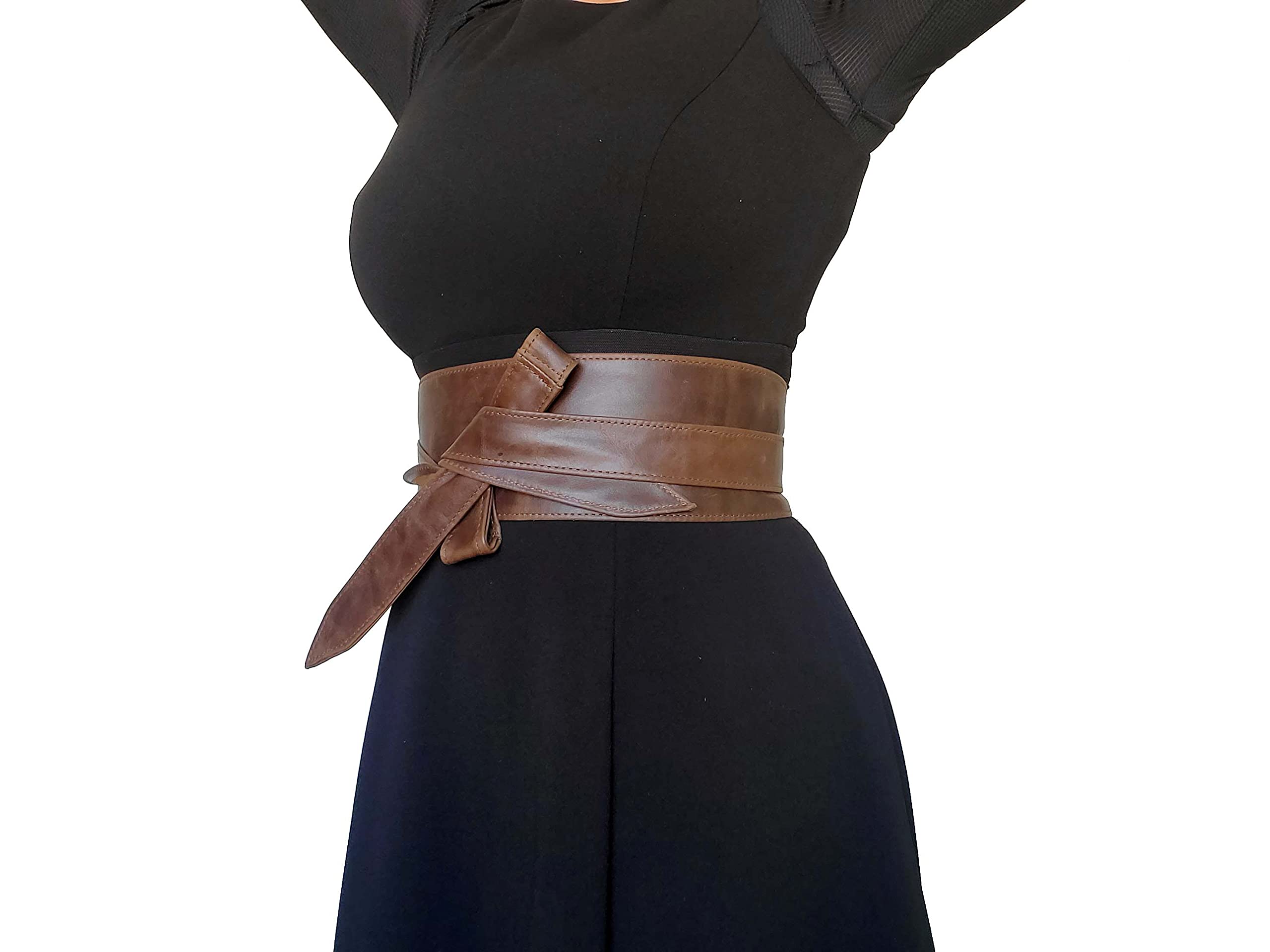 Fgalaze Brown Leather Wrap Belt for Women - Stylish Fashionable Obi Belt with Adjustable Buckle - Perfect for Dresses, Coats & Casual Outfits