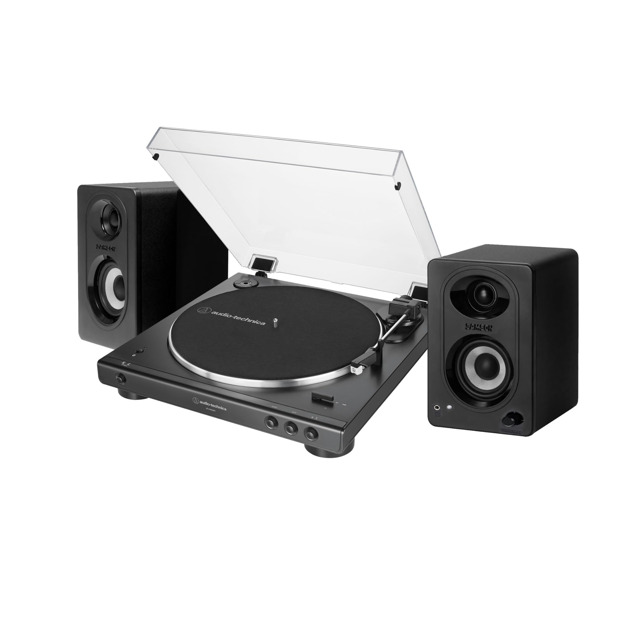 Audio-Technica AT-LP60XBT Wireless Bluetooth Turntable with 3' Powered Studio Monitors Bundle - Hi-Fi Vinyl Record Player System for Home & Studio Use (Black) - Perfect for Music Lovers & DJs