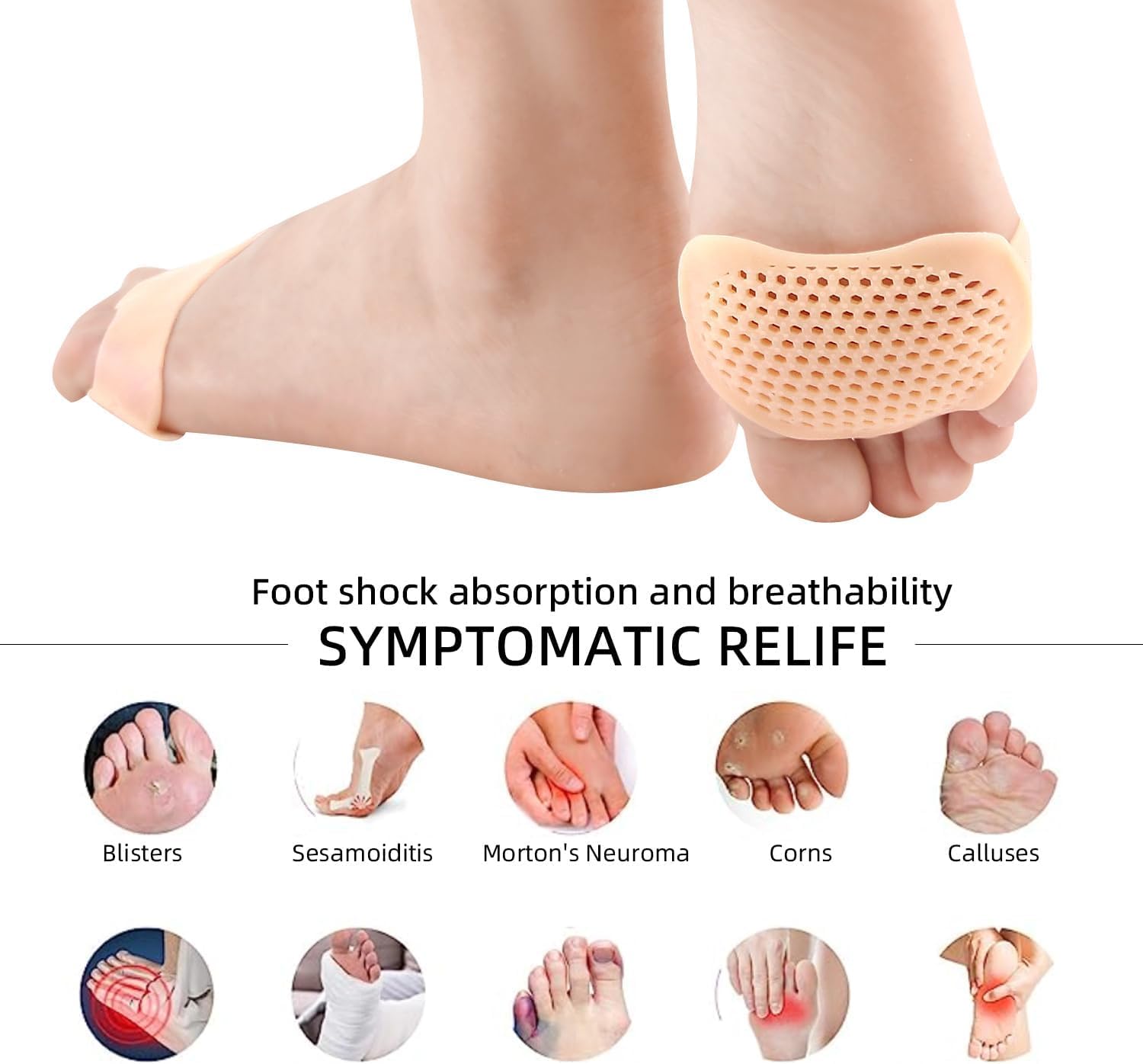 CSOK Metatarsal Pads 2 Pairs - Ball of Foot Cushions for Women & Men - Pain Relief Shoe Inserts for Bunions & Forefoot Support - Comfortable Foot Pads for All-Day Wear (Beige) - Perfect for Running, Walking & High Heels