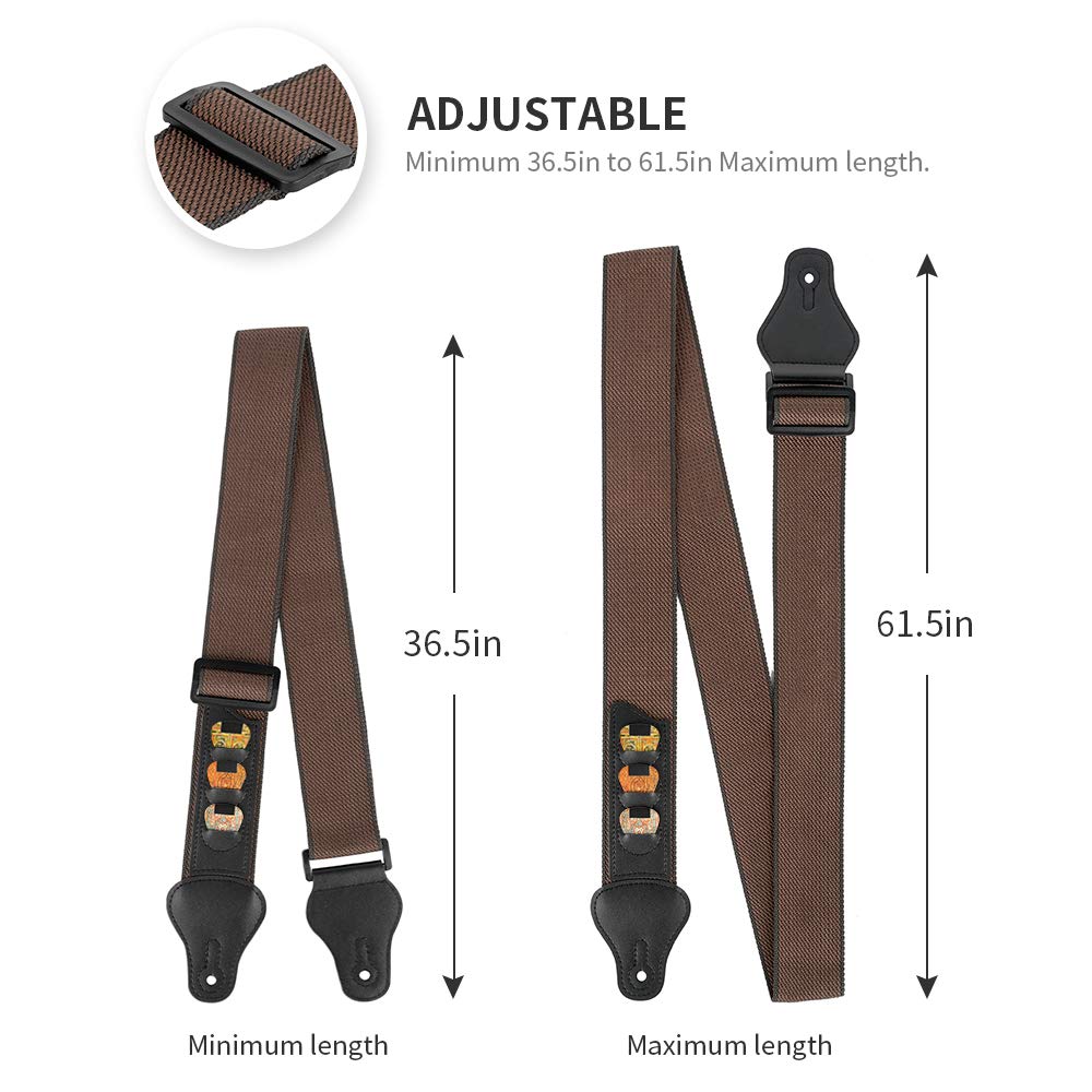 BestSounds Premium Guitar Strap - 100% Soft Cotton Adjustable Strap with 3 Pick Holders for Bass, Electric & Acoustic Guitars - Perfect for Live Performances, Studio Sessions & Practice