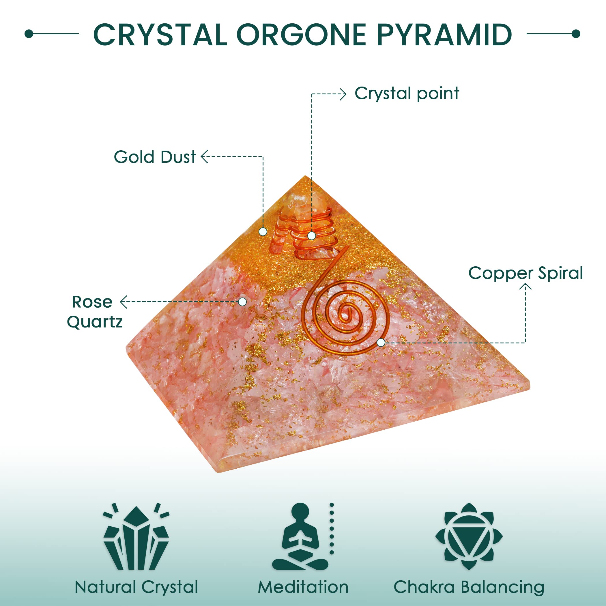 Rose Quartz Crystal Pyramid - Healing Energy Stone for Desk Decor, Feng Shui Gift & Paperweight | Perfect for Meditation, Office & Home Décor