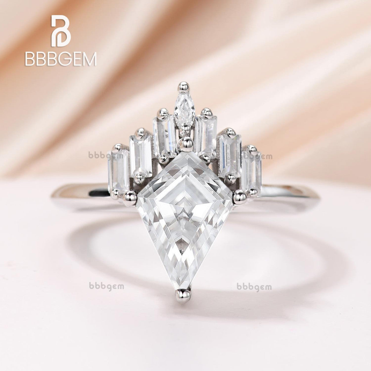 White Gold Kite Cut Moissanite Engagement Ring - Vintage Bridal Jewelry with Knife Edge Band, Perfect Gift for Her | Wedding, Proposal, Anniversary & Special Occasions