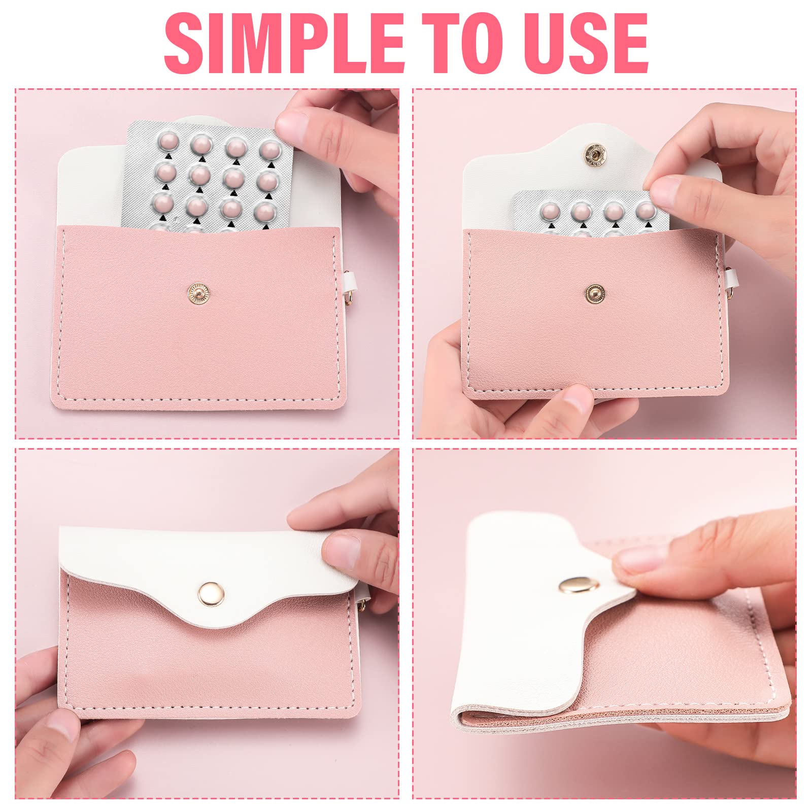 Tondiamo 2 Pack PU Leather Birth Control Pill Case - Compact 4.33 x 3 Inch Pill Organizer with Key Ring | Travel-Friendly Medication Holder for Women (Pink & Blue) - Perfect for Daily Use, Gym, Travel & Purse Organization