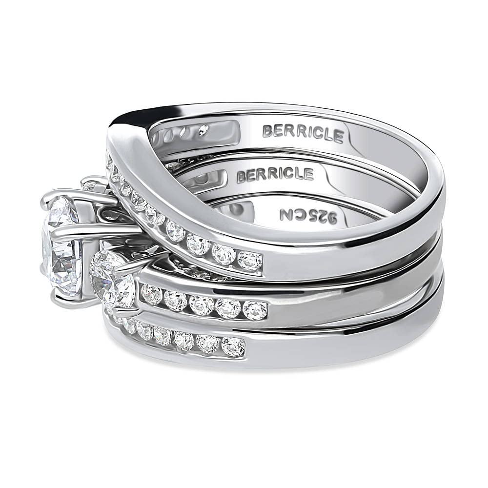 BERRICLE Sterling Silver 3-Stone Wedding & Engagement Ring Set - 1 Carat Round Cut Cubic Zirconia CZ for Women - Rhodium Plated Size 4-10 - Perfect for Proposals, Anniversaries & Bridal Jewelry Gifts