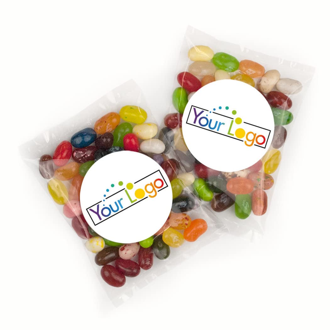 50-Pack Custom Logo Jelly Beans Candy Bags - Personalized Promotional Giveaways with Assorted Flavors | Perfect for Corporate Events, Wedding Favors & Party Treats
