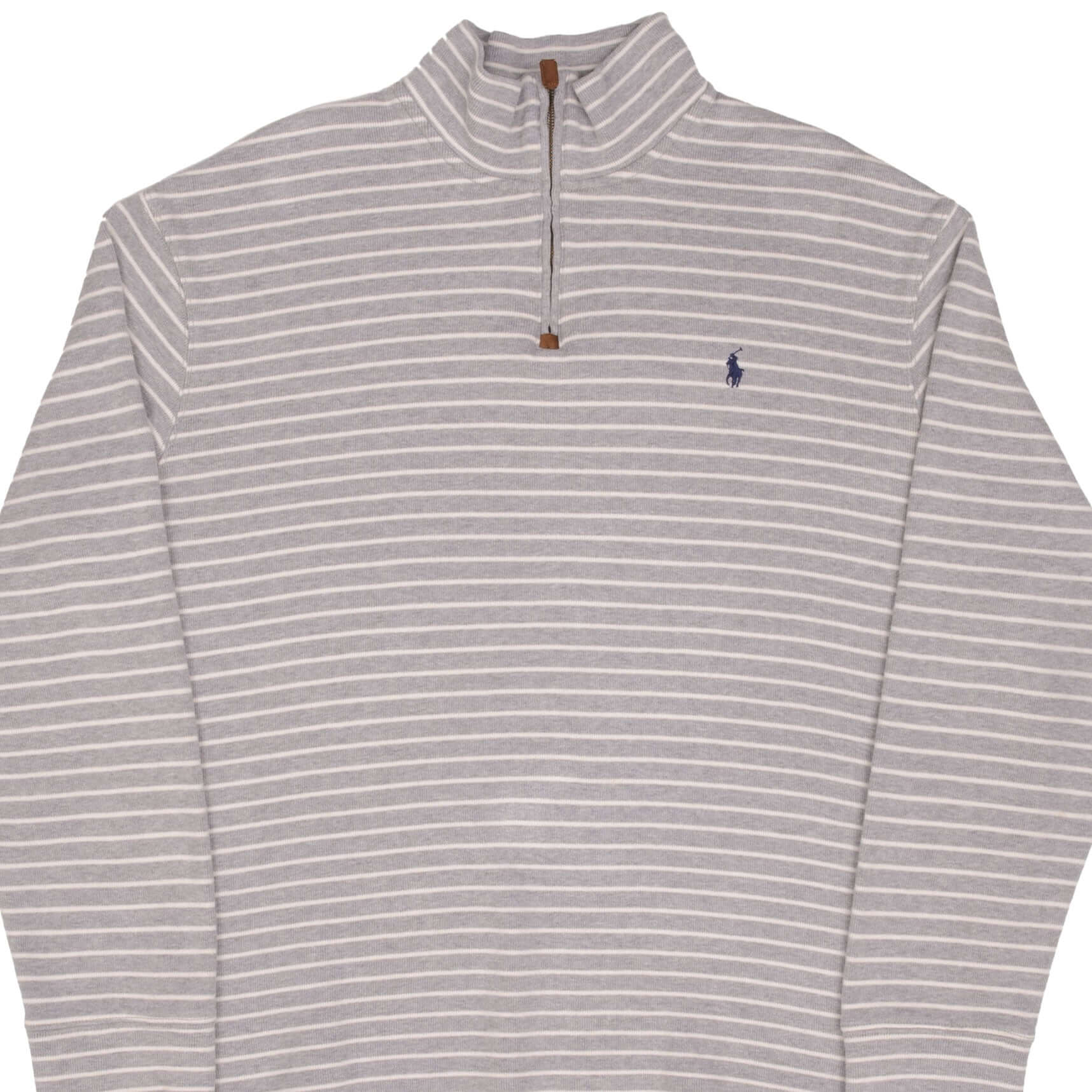 Ralph Lauren Men's Gray Striped Quarter Zip Sweater - Size 2XL - Casual Pullover for Work, Office & Outdoor Activities