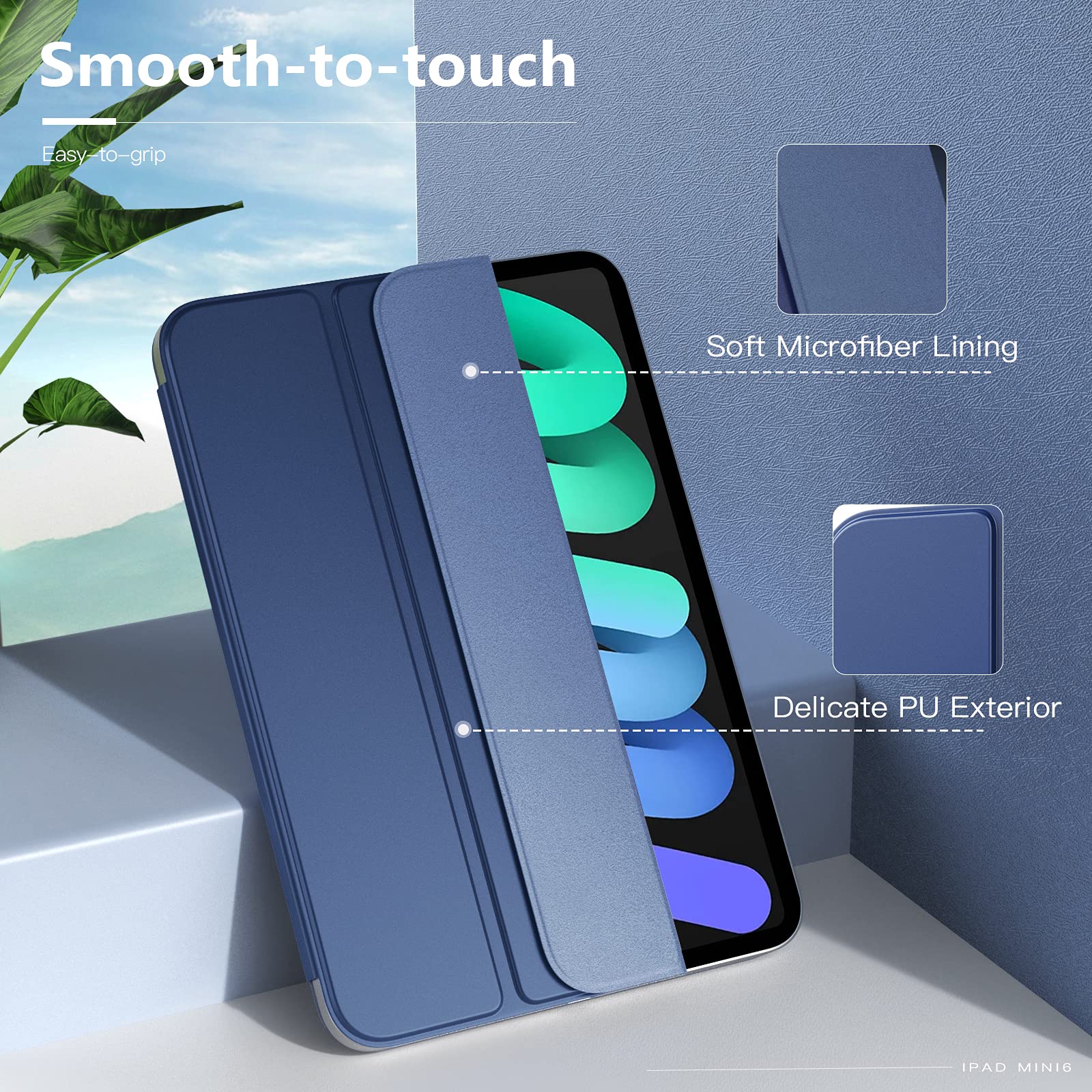 TiMOVO Magnetic Smart Folio Case for iPad Mini 7 2024 (A17 Pro) & iPad Mini 6 2021 - 8.3 Inch Trifold Stand Cover with Apple Pencil Pro Support - Navy Blue - Perfect for Work, Study & Travel Protection
