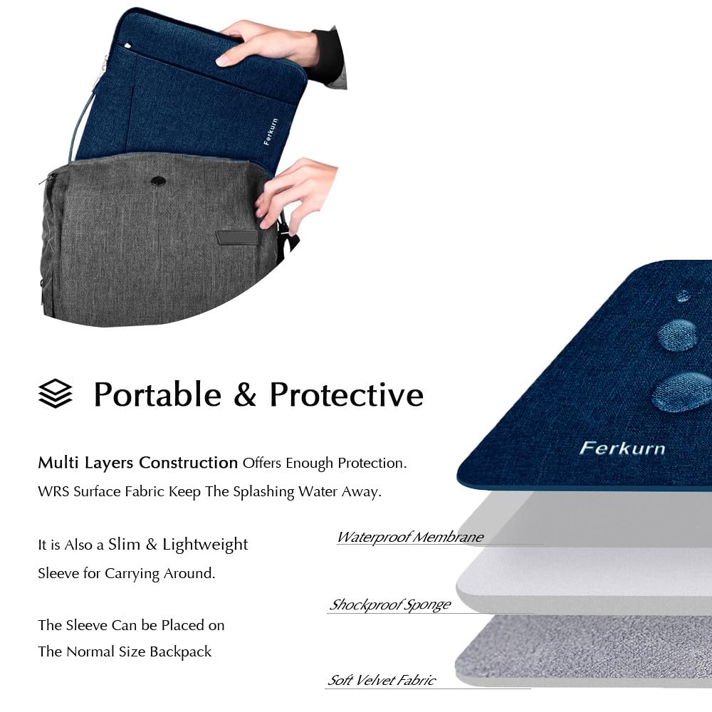 Premium Waterproof Laptop Sleeve Case for 13-13.3 Inch MacBook Air/Pro, Chromebook, iPad, Surface Pro, Acer Spin, HP, Dell XPS, ASUS VivoBook & Samsung - Lightweight Protective Cover with Shock Absorption (Blue) - Perfect for Travel, School & Business Commute