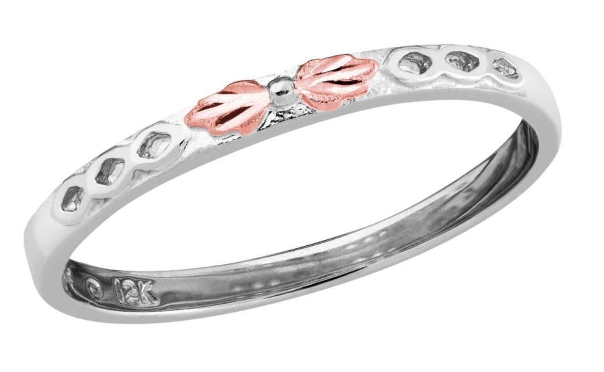 10K White Gold Grape Leaf Stacking Ring with 12K Rose Gold Accents - Elegant Black Hills Gold Jewelry for Women - Perfect for Layering, Gift Giving & Special Occasions