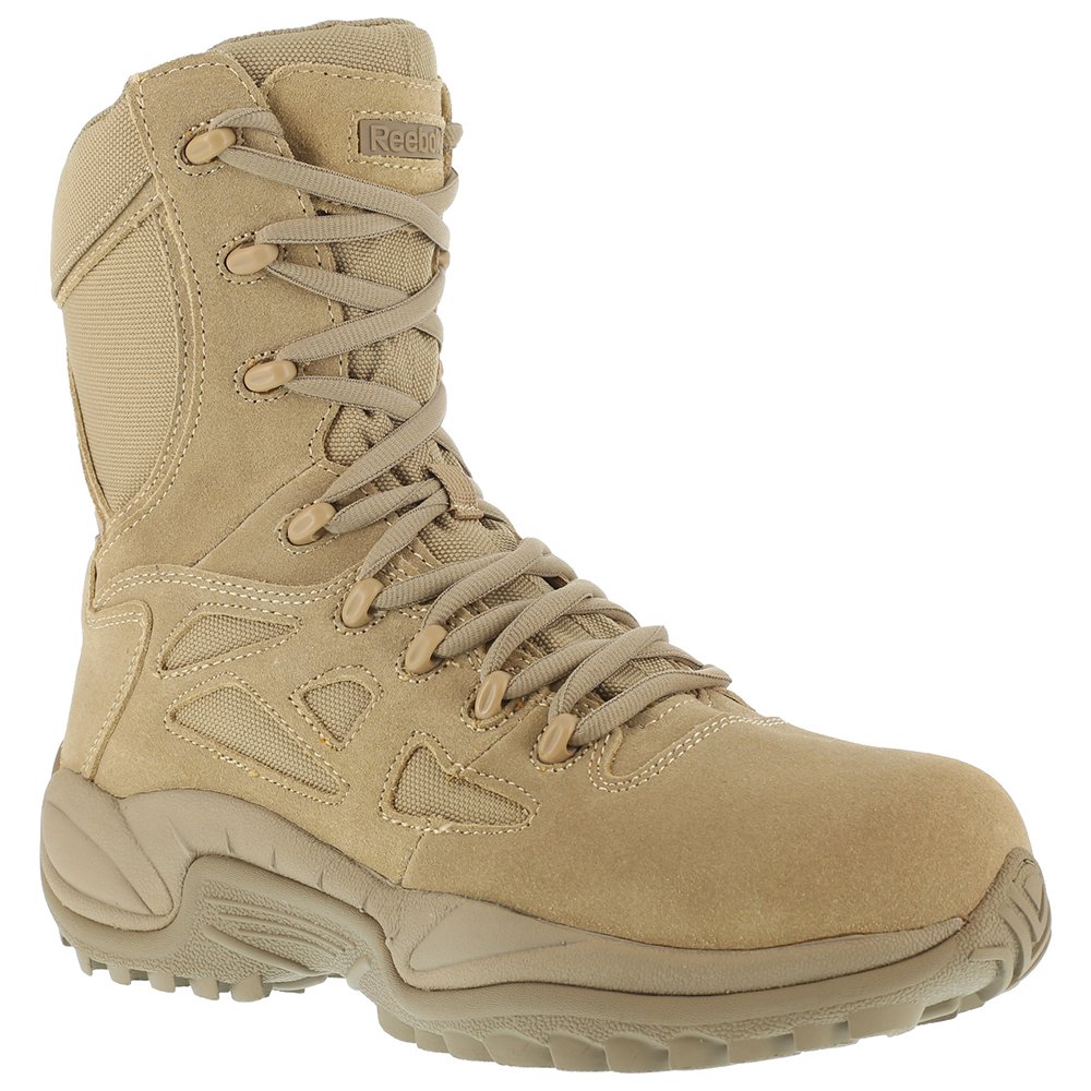 Reebok Work Men's Rapid Response RB 8-Inch Composite Toe Safety Boots with Side Zip - Beige | OSHA Approved Work Shoes for Construction, Warehouse & Outdoor Jobs