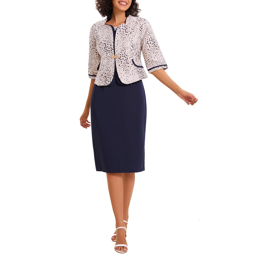 Elegant Women's 2 Piece Polka Dot Embroidered Church Suit - Mother's Day Gift, Wedding Guest Dress & Special Occasion Outfit for Evening Parties, Church Services & Formal Events