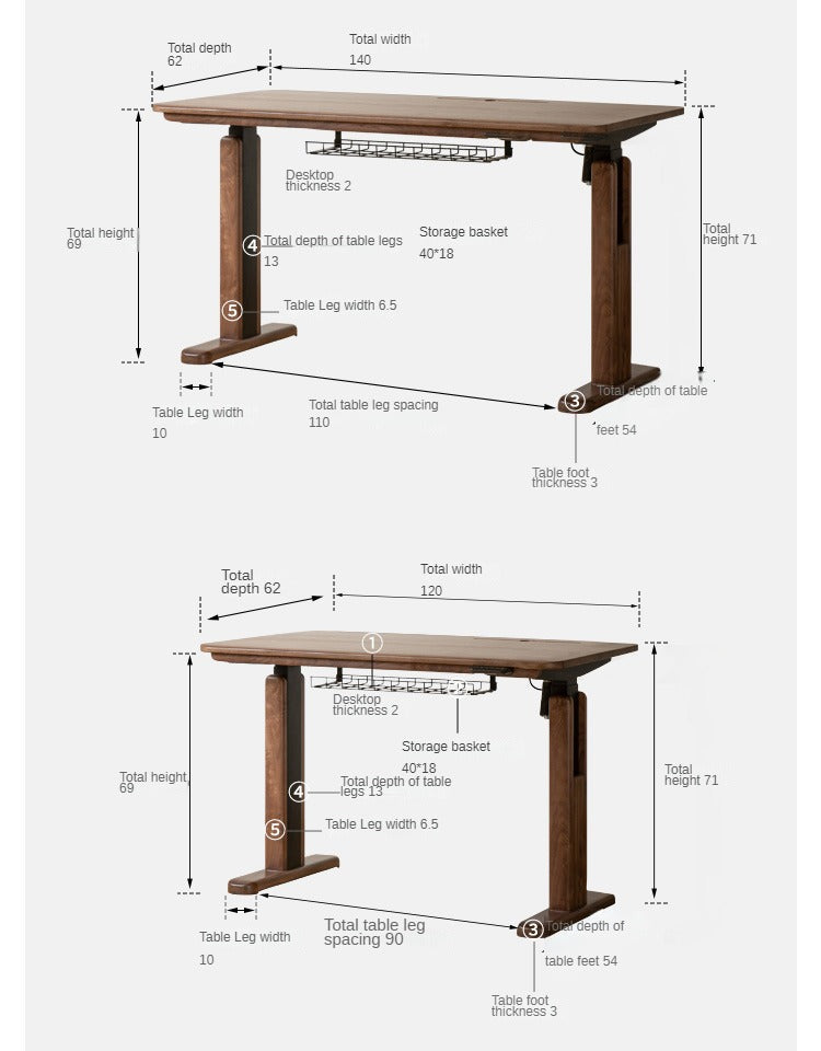 Black Walnut Solid Wood Electric Standing Desk - Adjustable Height Home Office Desk for Work & Study - Ergonomic Sit to Stand Desk for Computer, Laptop & Gaming Setup