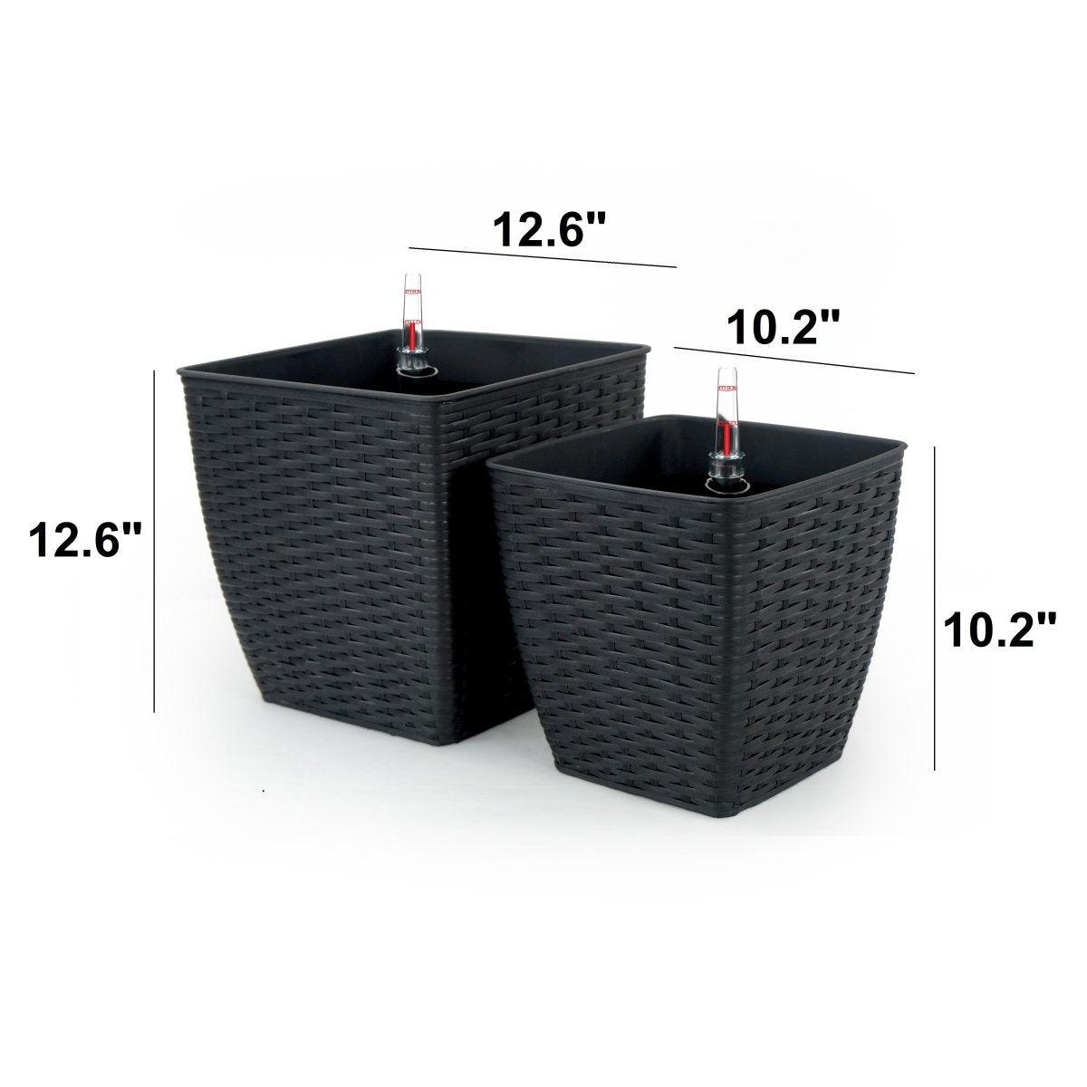 DTY Signature 2-Pack Self-Watering Planters - Handwoven Wicker Square Plant Pots for Indoor/Outdoor Decor - Perfect for Home, Office, and Garden Use