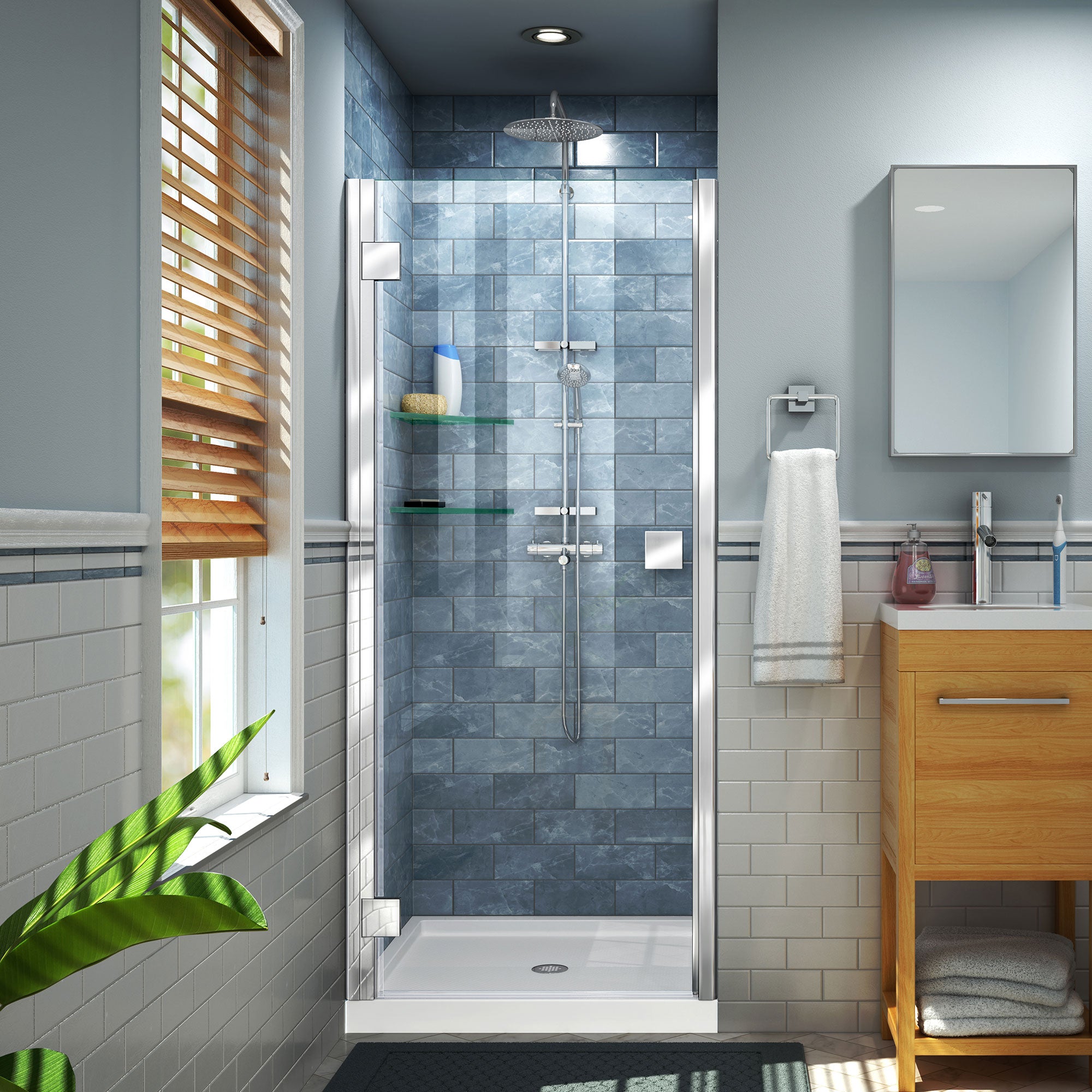 DreamLine Lumen 34-35 Inch W x 72 Inch H Semi-Frameless Hinged Shower Door - Modern Bathroom Upgrade for Walk-In Showers & Bathtub Enclosures